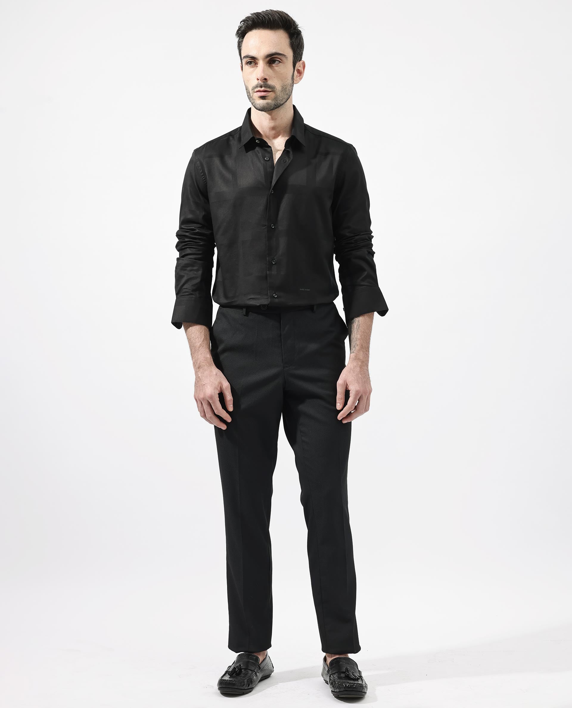 Rare Rabbit Men's Boxline-5 Dusky Black Cotton Lyocell Fabric Full Sleeves Checks Shirt