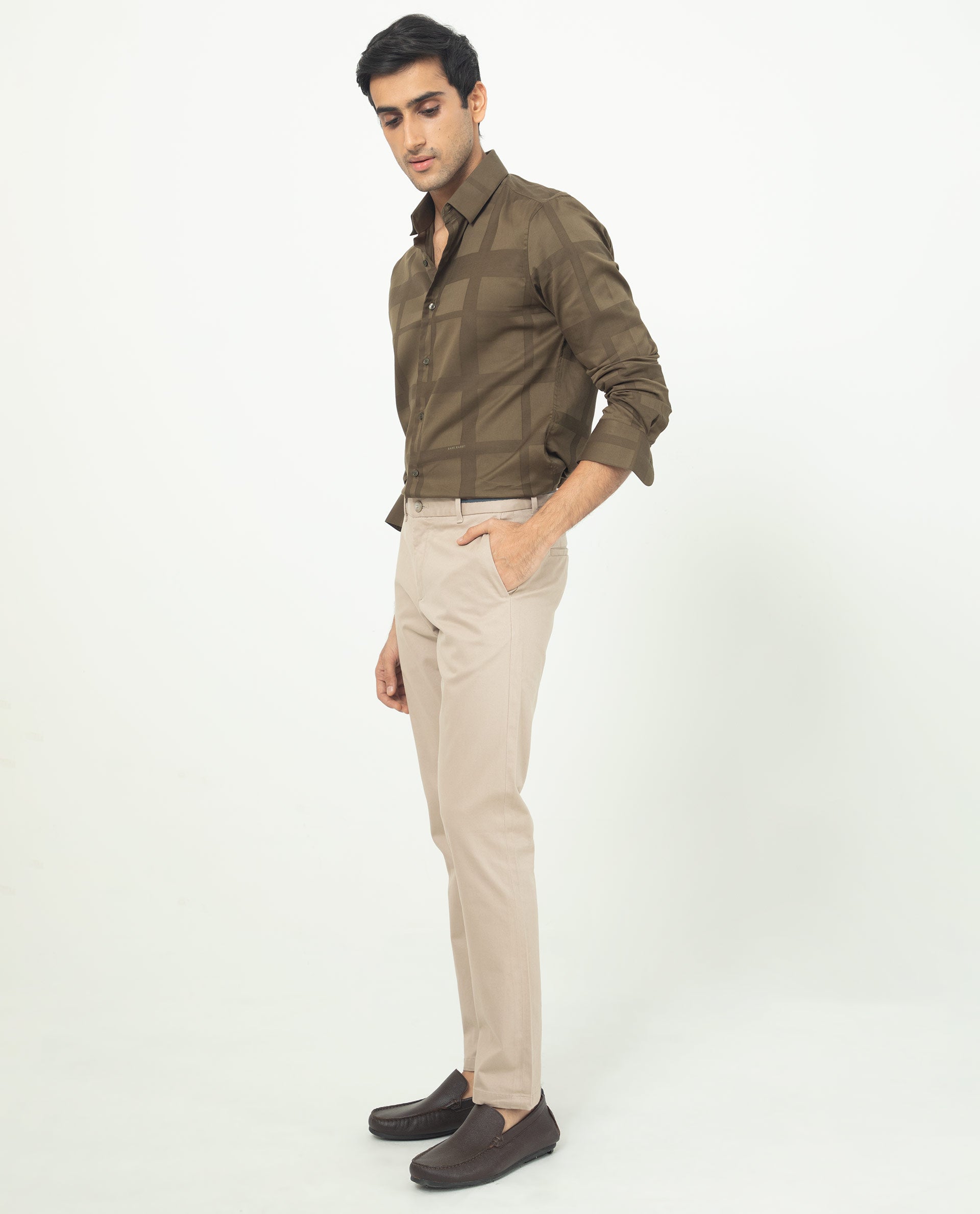 Rare Rabbit Men's Boxline Olive Cotton Lyocell Fabric Full Sleeves Checks Shirt