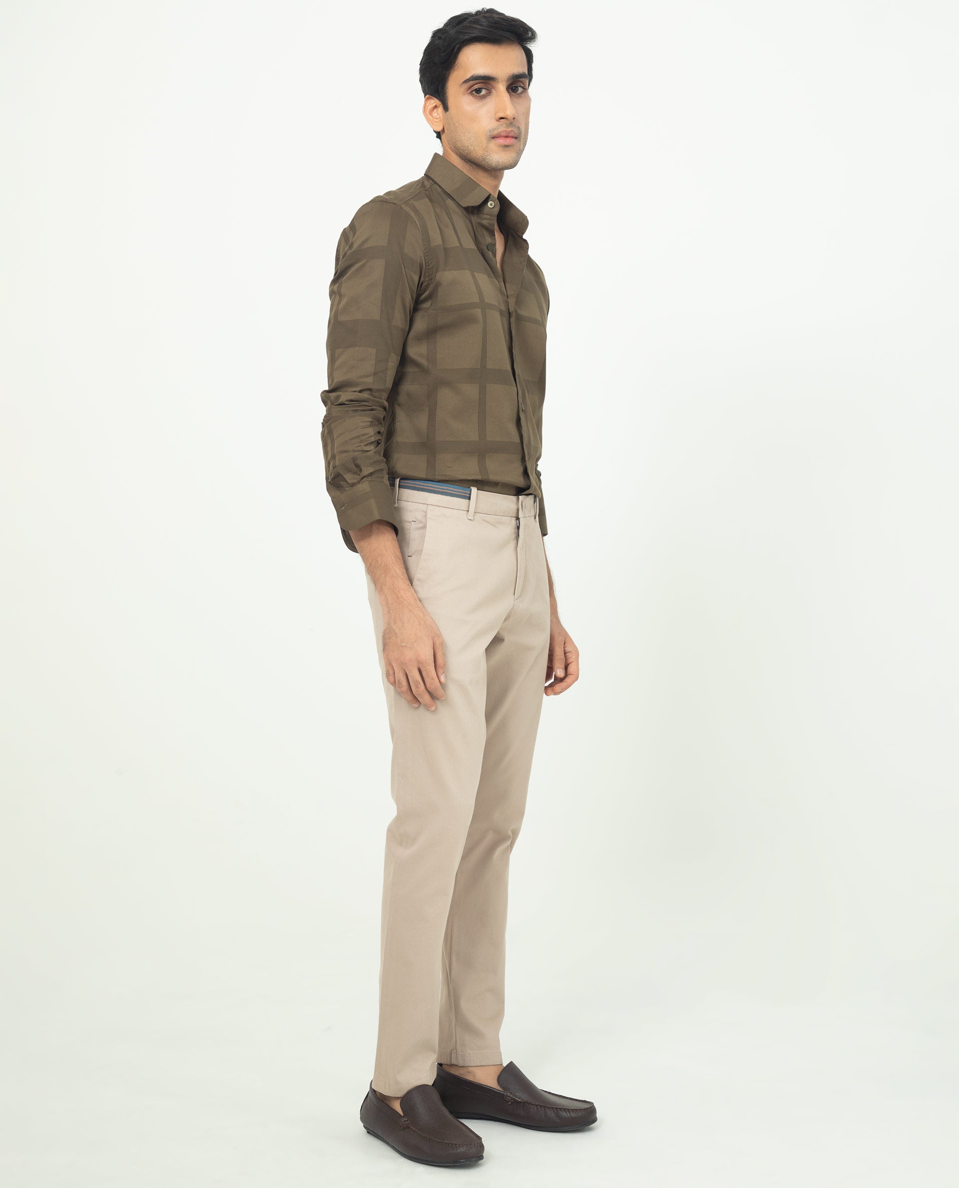 Rare Rabbit Men's Boxline Olive Cotton Lyocell Fabric Full Sleeves Checks Shirt