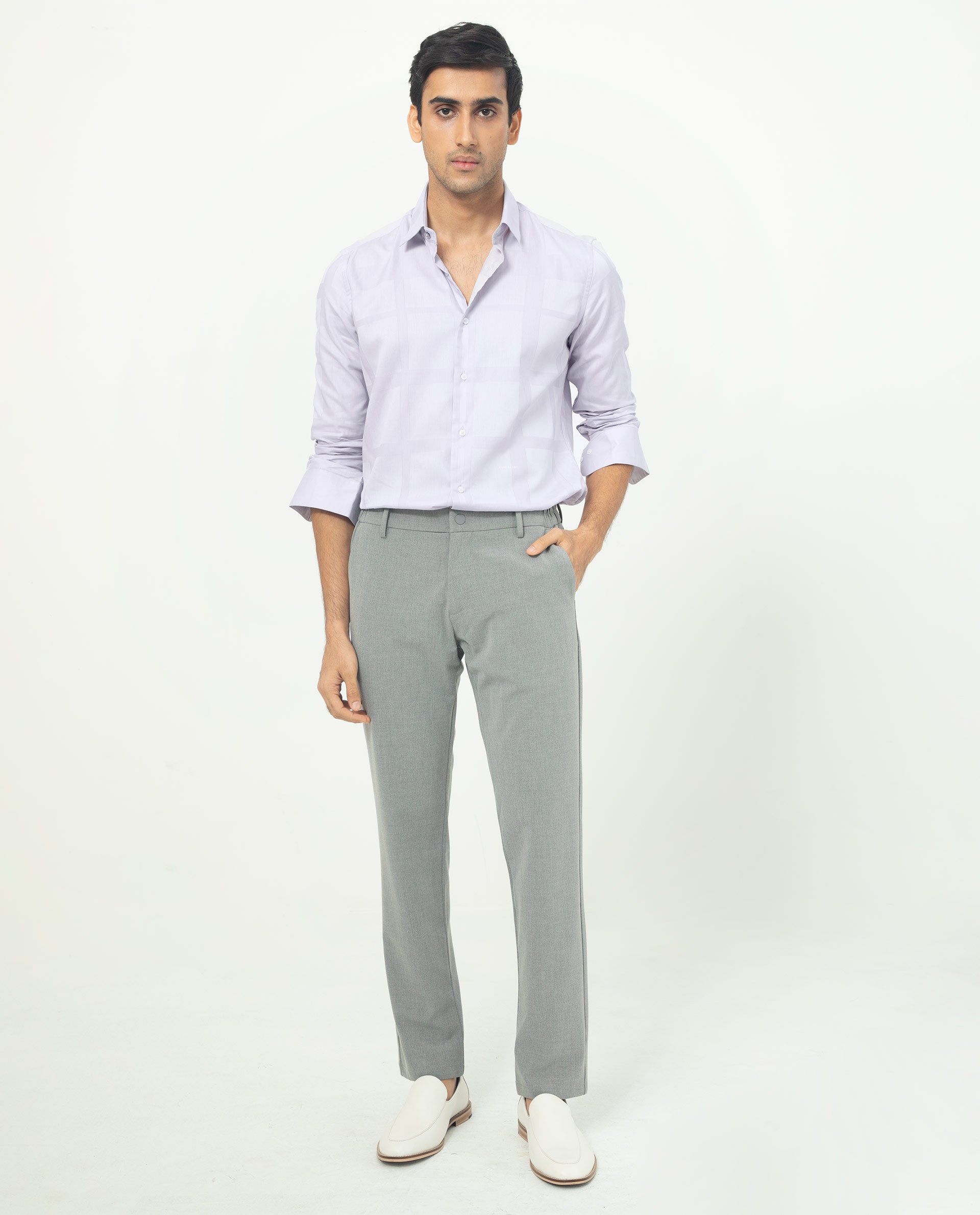 Rare Rabbit Men's Boxline Pastel Purple Cotton Lyocell Fabric Full Sleeves Checks Shirt