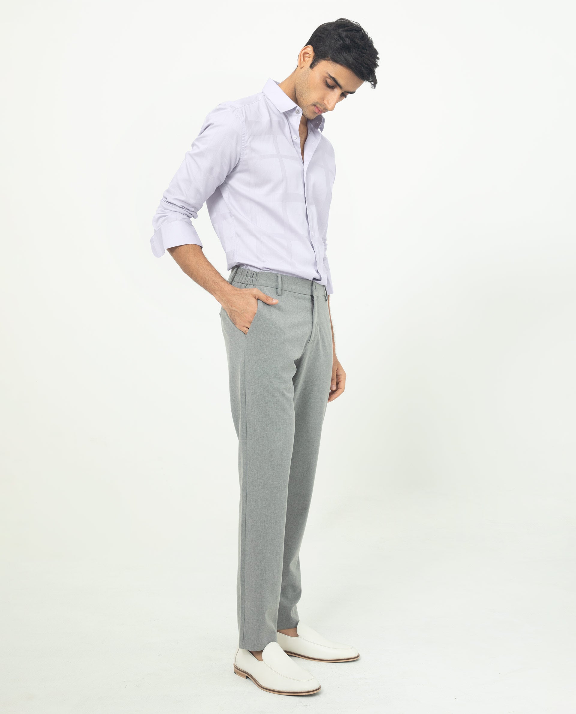 Rare Rabbit Men's Boxline Pastel Purple Cotton Lyocell Fabric Full Sleeves Checks Shirt