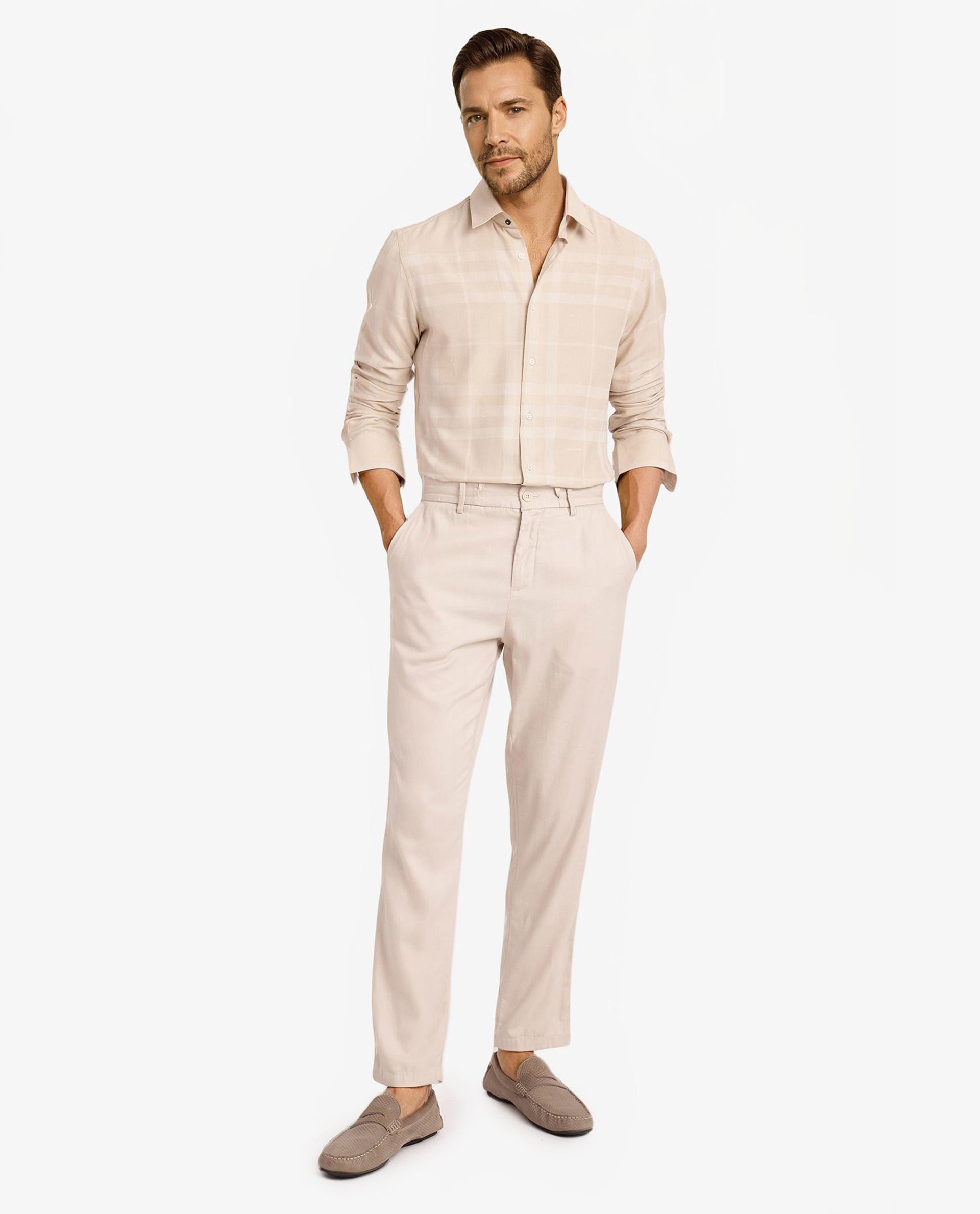 Rare Rabbit Men Boxlo Beige Full Sleeve Regular Collar Button Closure Regular Fit Check Shirt