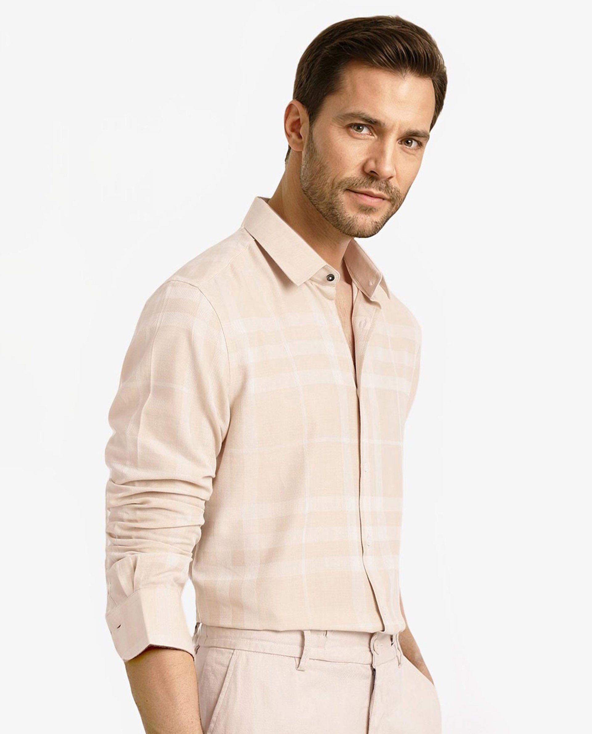 Rare Rabbit Men Boxlo Beige Full Sleeve Regular Collar Button Closure Regular Fit Check Shirt