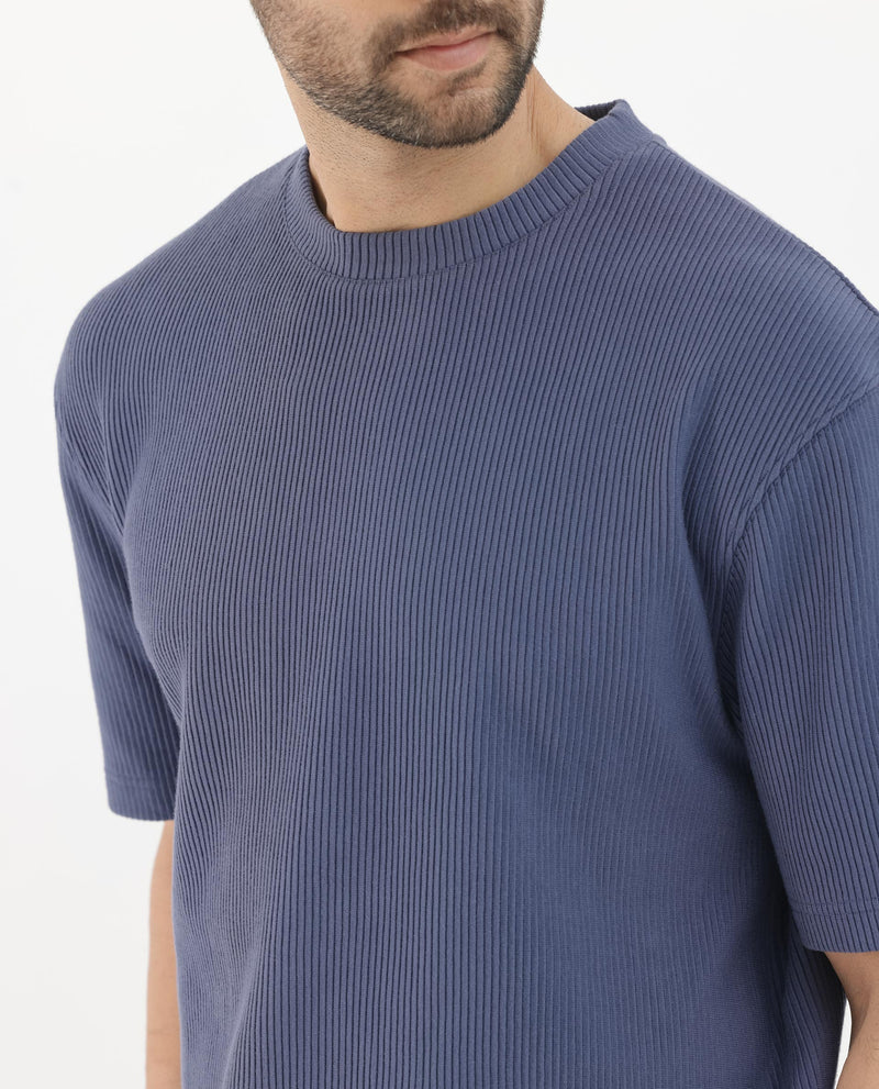 Rare Rabbit Men's Breet Dusky Blue Short Sleeve Solid Oversized T-Shirt
