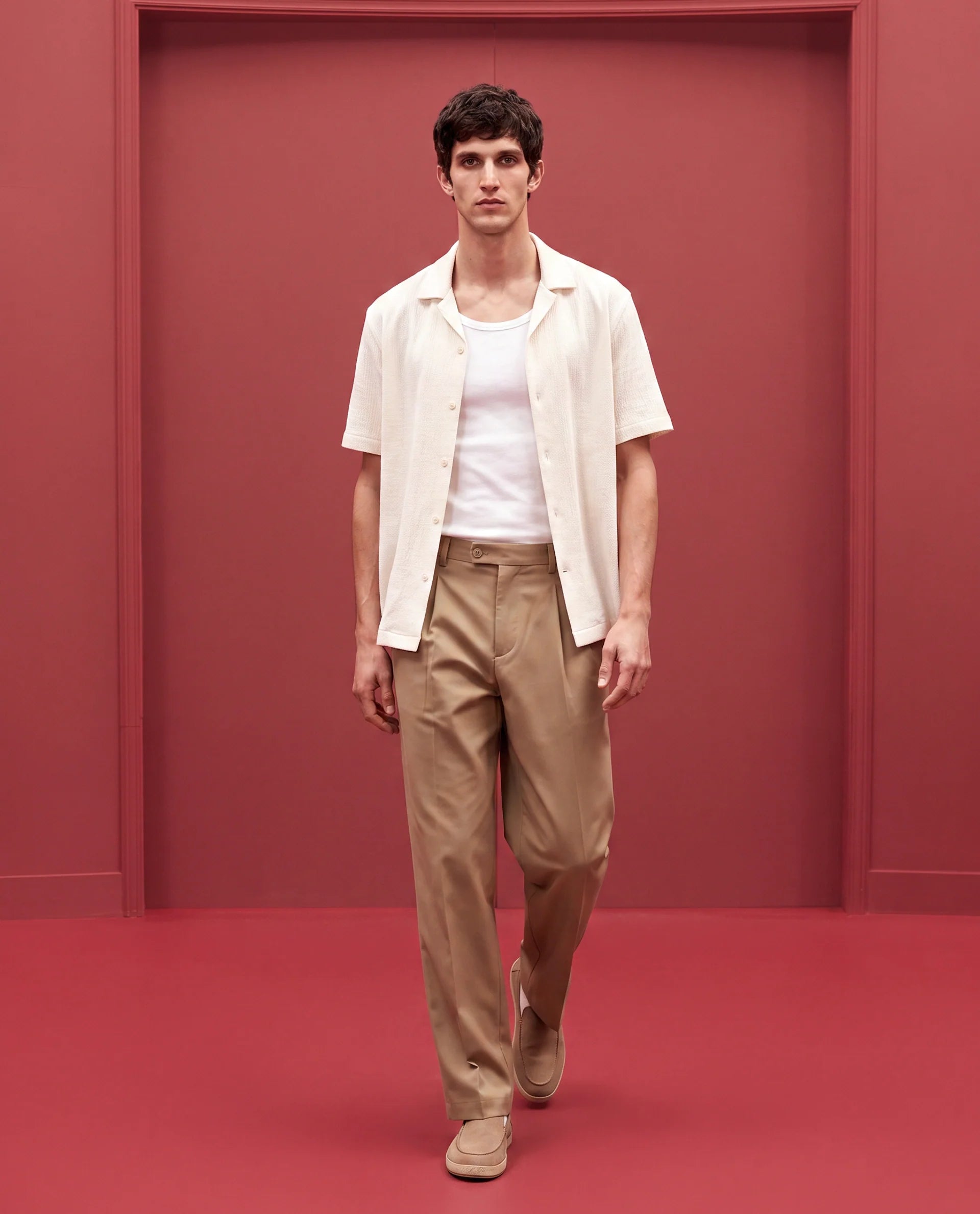 Rare Rabbit Men's Brelint Khaki Linen Blend Plain Relaxed Fit Trouser