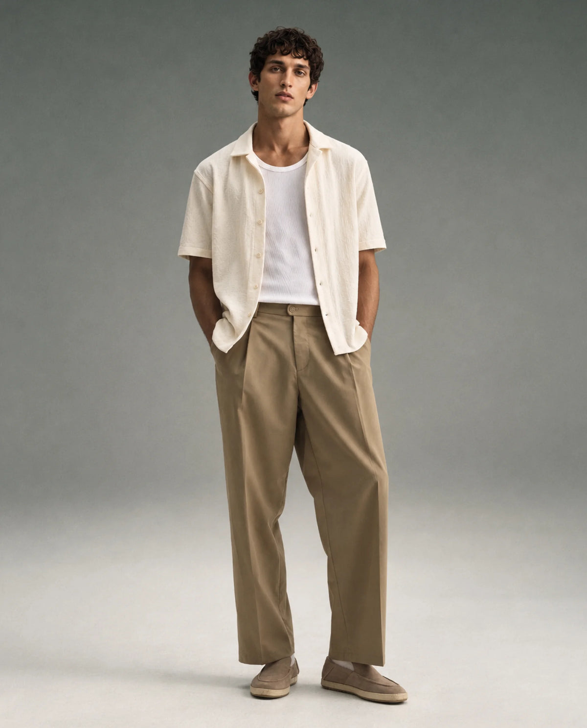 Rare Rabbit Men's Brelint Khaki Linen Blend Plain Relaxed Fit Trouser