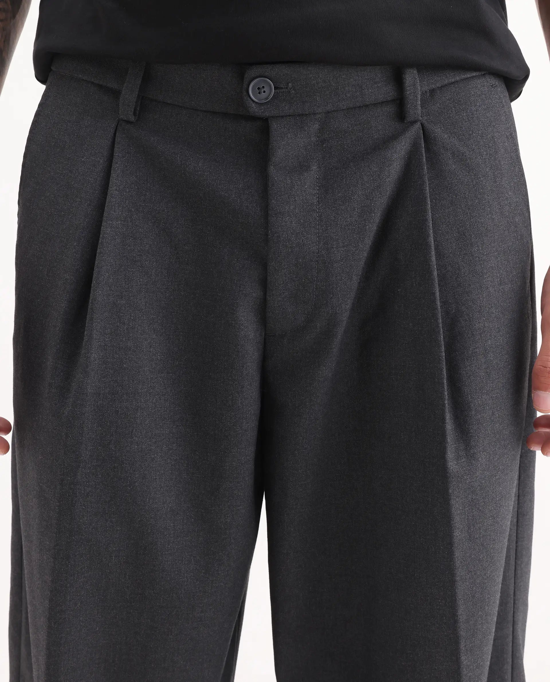 Rare Rabbit Men's Brelint Navy Cotton Blend Plain Relaxed Fit Trouser