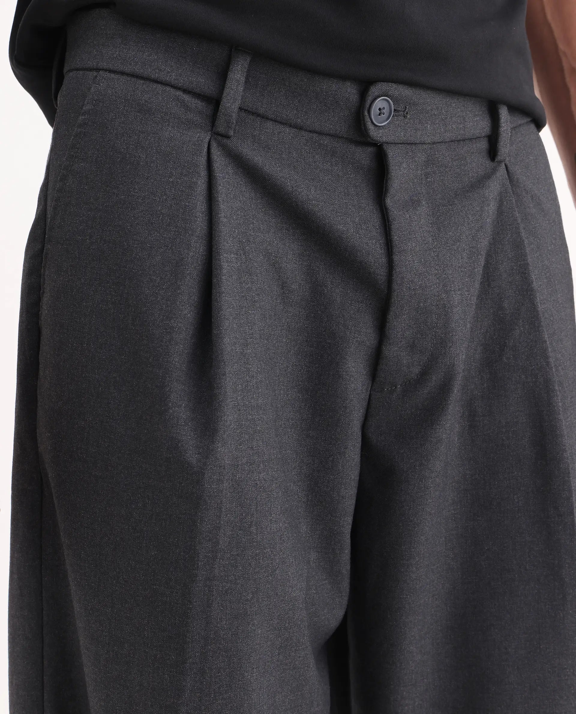 Rare Rabbit Men's Brelint Navy Cotton Blend Plain Relaxed Fit Trouser