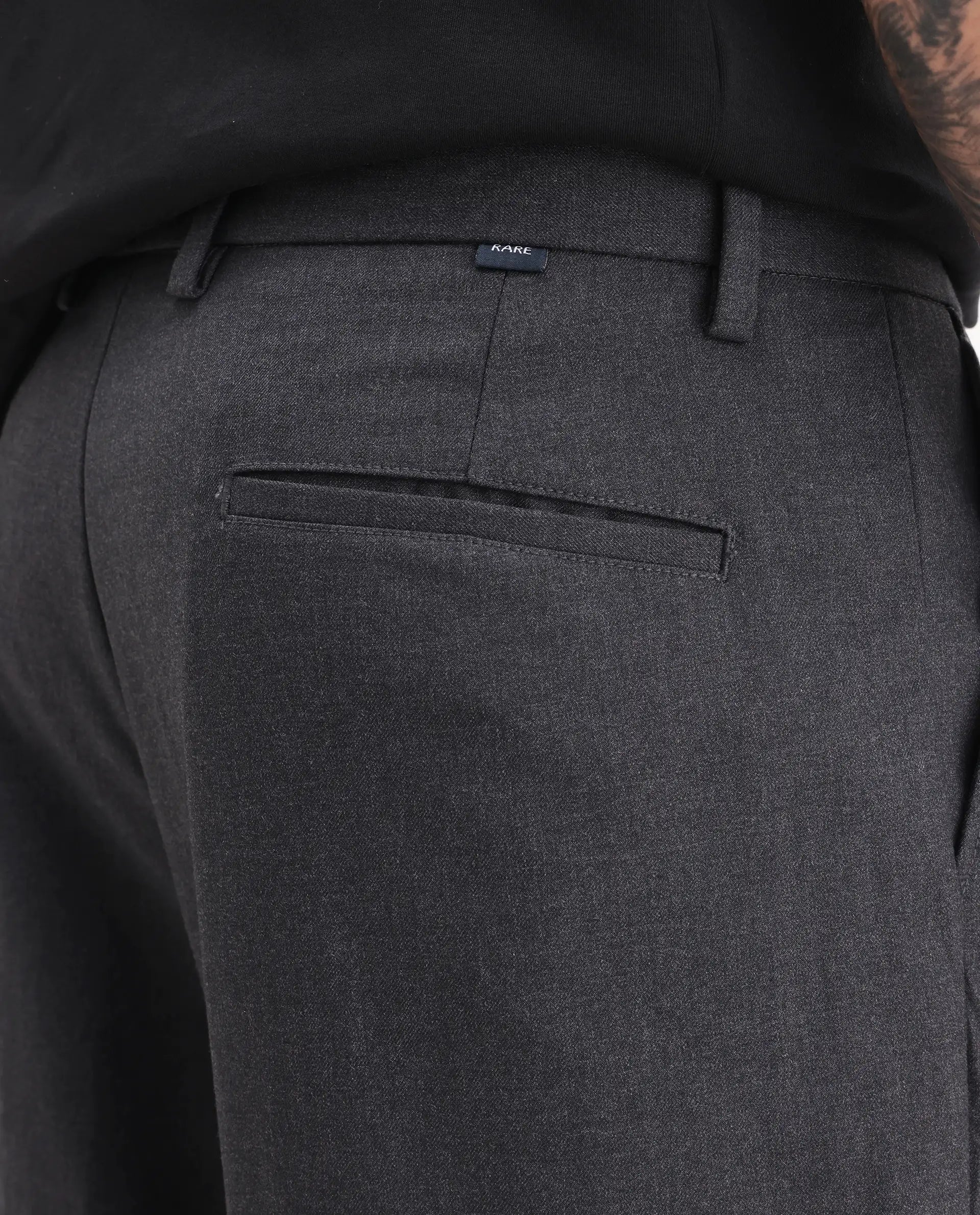 Rare Rabbit Men's Brelint Navy Cotton Blend Plain Relaxed Fit Trouser