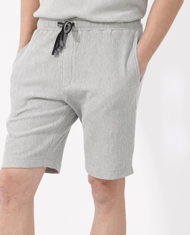 Rare Rabbit Mens Breto Melange Grey Cotton Polyester Lycra Ribbed Texture Shorts