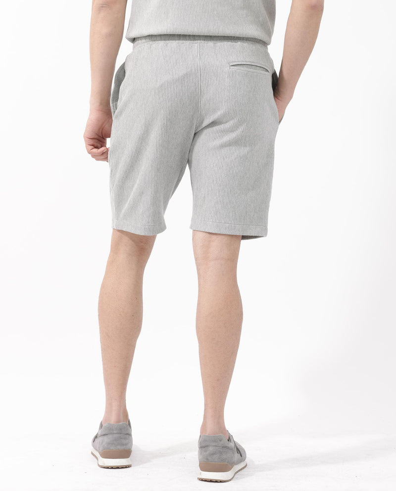 Rare Rabbit Mens Breto Melange Grey Cotton Polyester Lycra Ribbed Texture Shorts