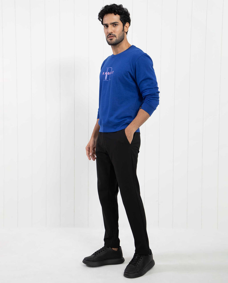 RARE RABBIT MENS BREWET FLOUROSCENT BLUE SWEATSHIRT COTTON POLYESTER TERRY FABRIC ROUND NECK KNITTED FULL SLEEVES COMFORTABLE FIT