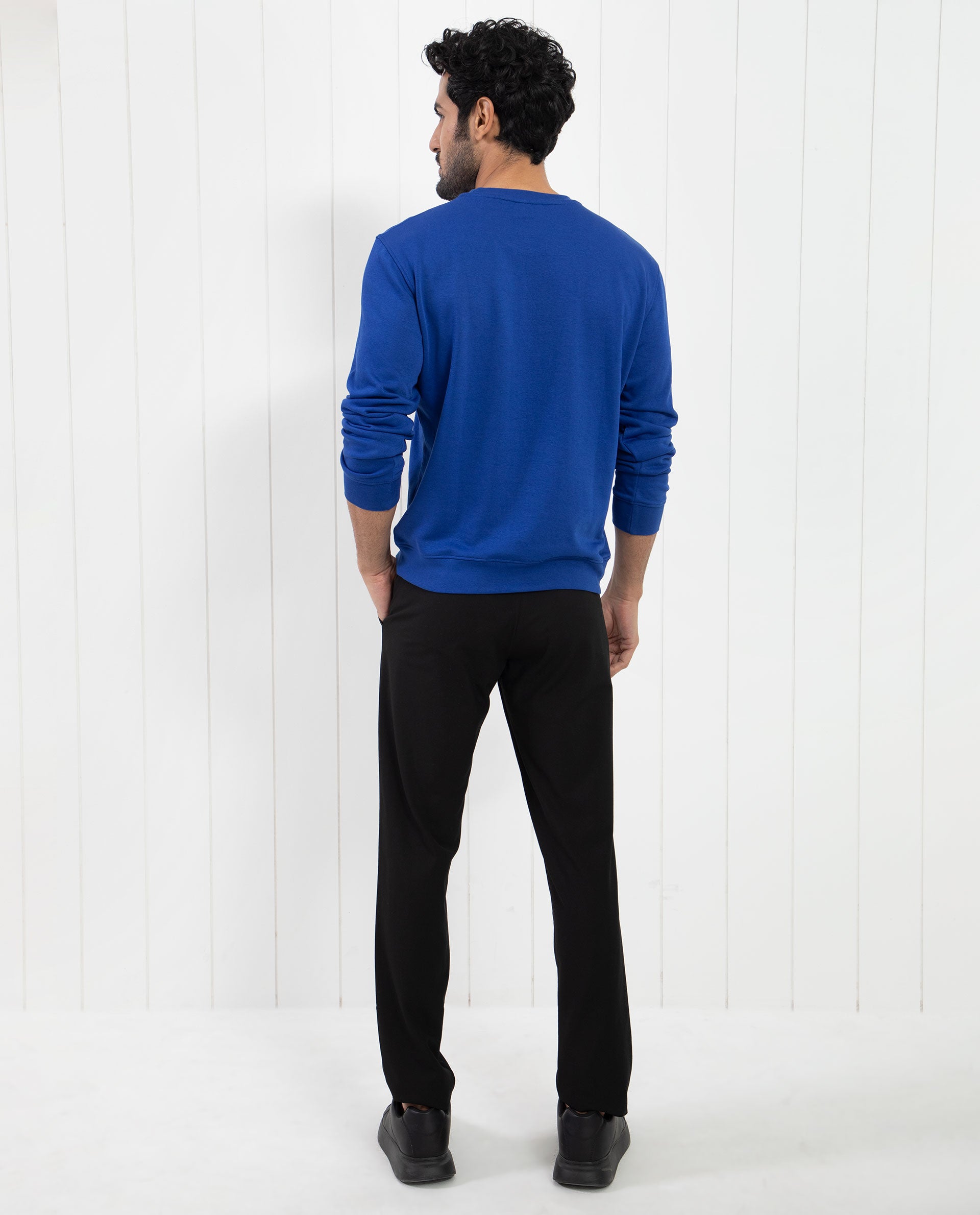 Rare Rabbit Men's Brewet Fluorescent Blue Cotton Polyester Fabric Full Sleeves Graphic  Print Sweatshirt