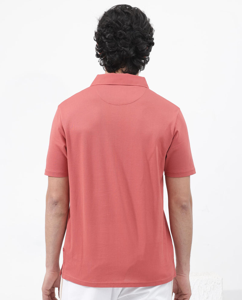 Rare Rabbit Mens Brillio Red Cotton Fabric Johnny Collar Short Sleeve Solid Polo T-Shirt