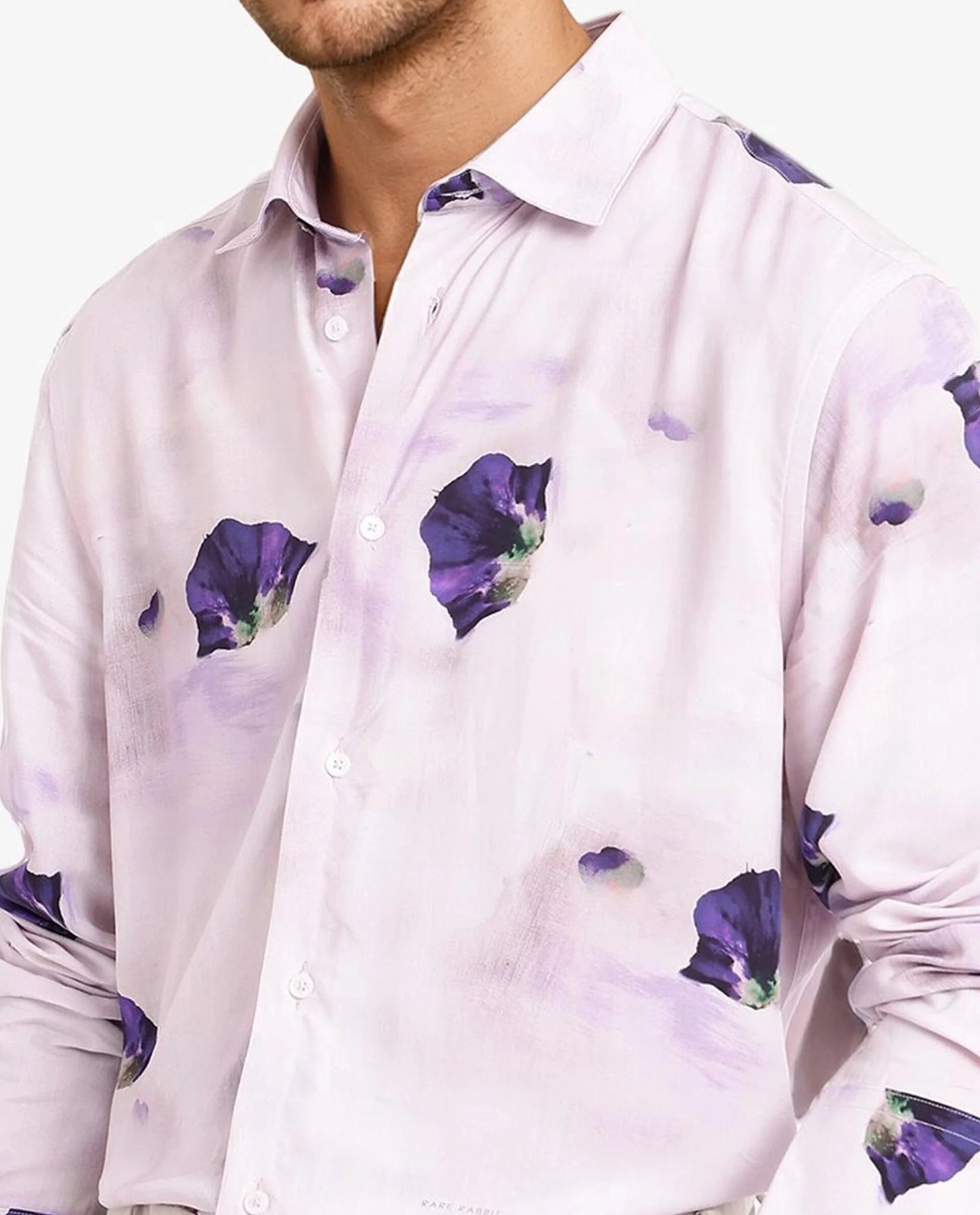 Rare Rabbit Men Brixo Pastel Purple Viscose Fabric Floral Print Regular Fit Shirt