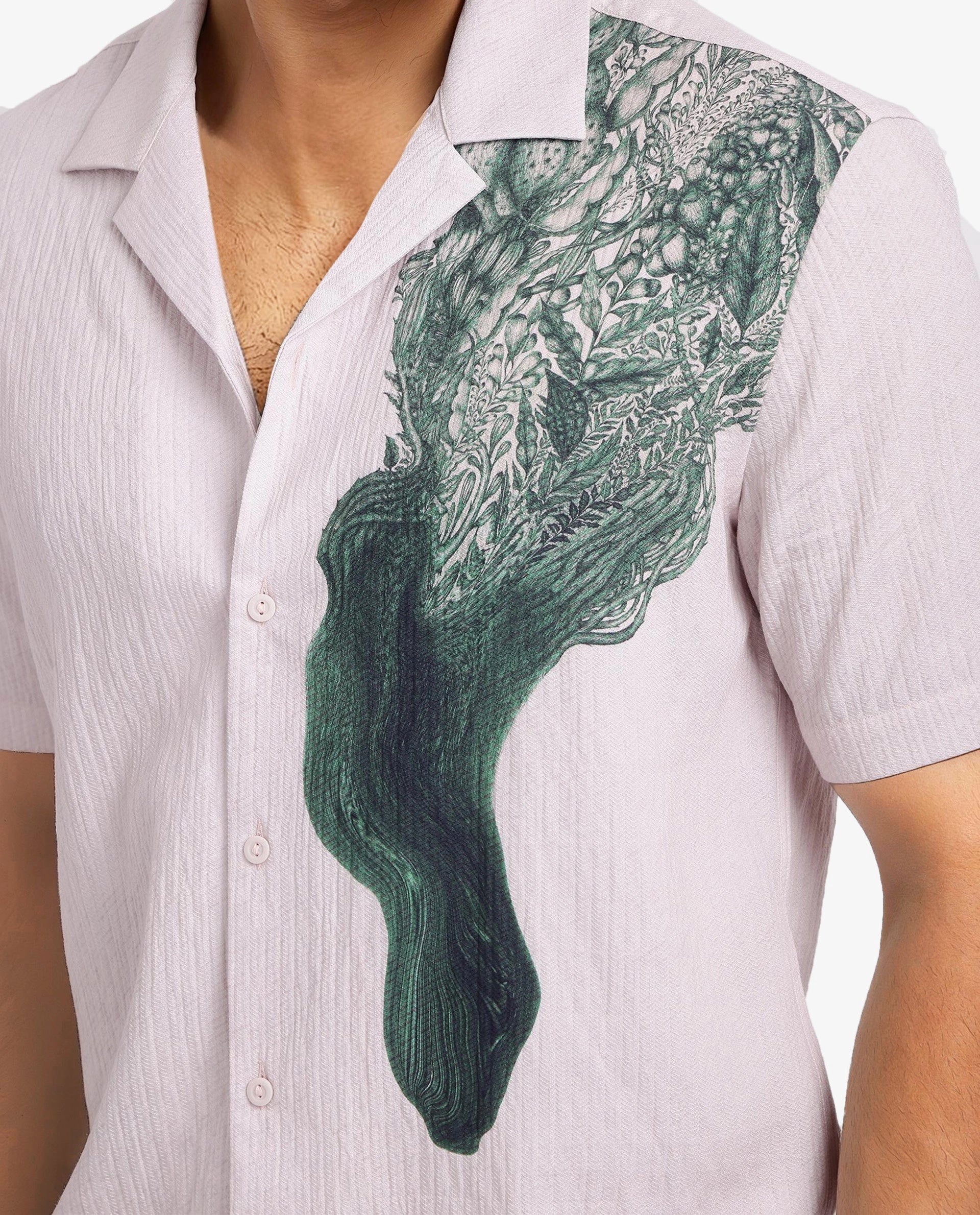 Rare Rabbit Men Brok Pastel Pink Short Sleeve Cuban Collared Boxy Fit Abstract Print Shirt