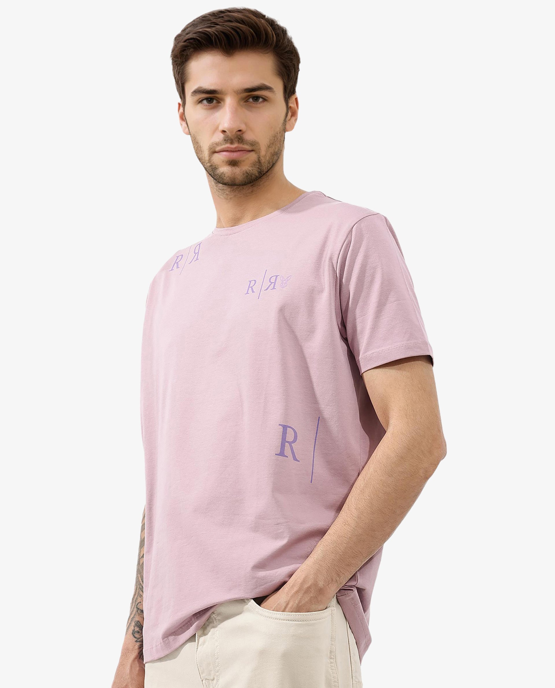 Rare Rabbit Mens Brule Dusky Pink Short Sleeve Monogram Graphic Print T-Shirt