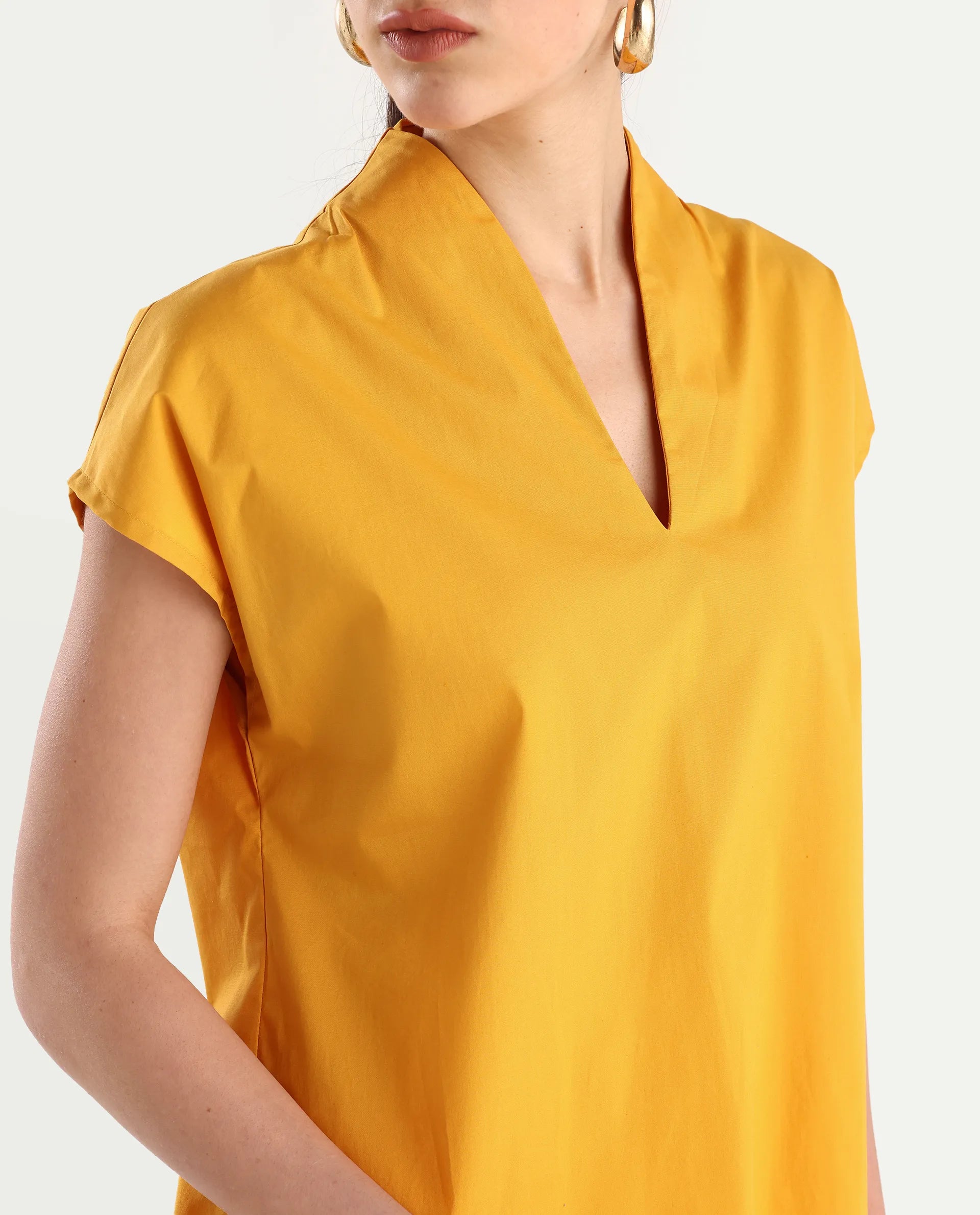 Rareism Women's Buijit Yellow Polyester Blend V-Neck Plain Extended Sleeves Regular Fit Top