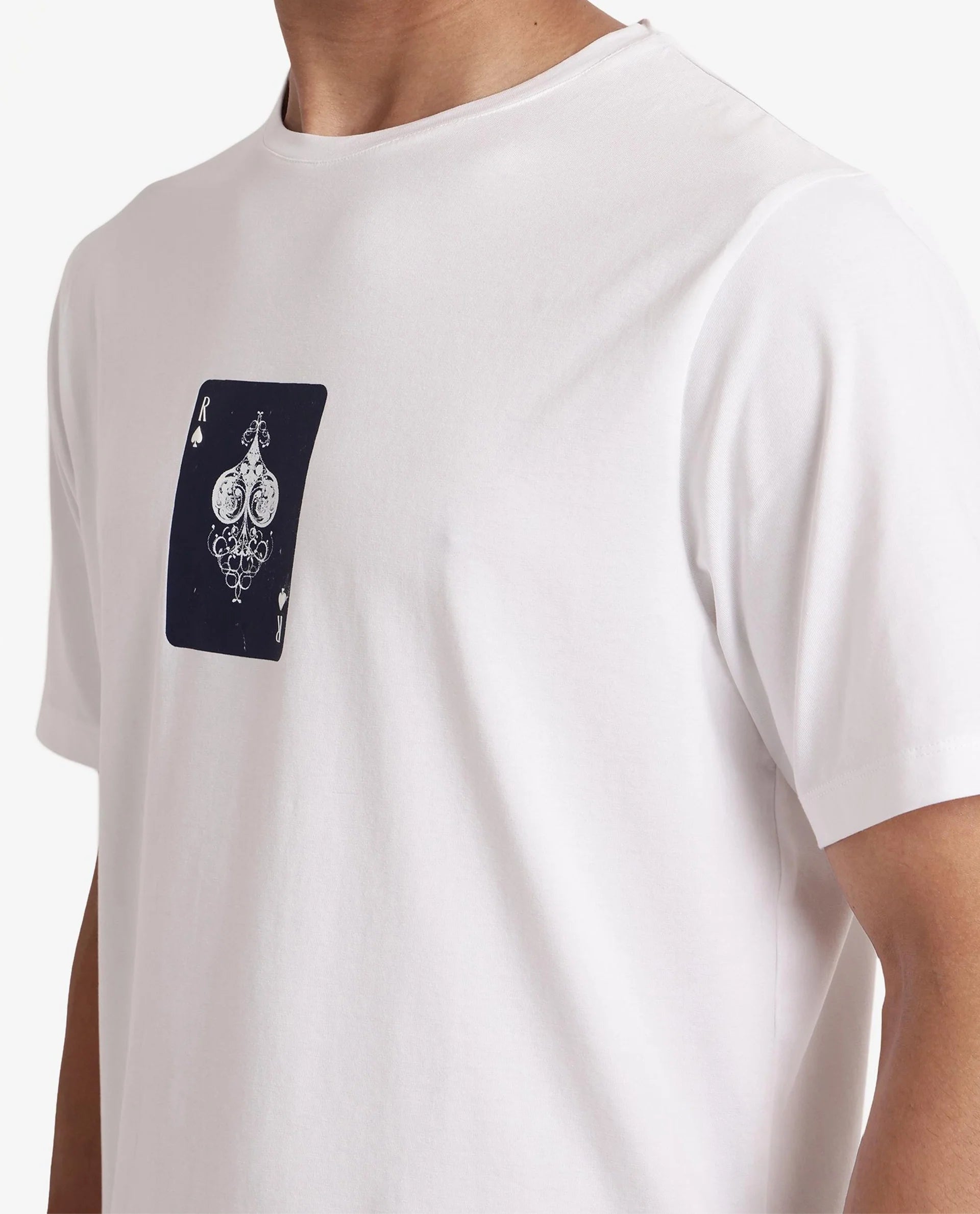 Rare Rabbit Men Caf White Cotton Lycra Fabric Short Sleeve Crew Neck Regular Fit Graphic Print T-Shirt