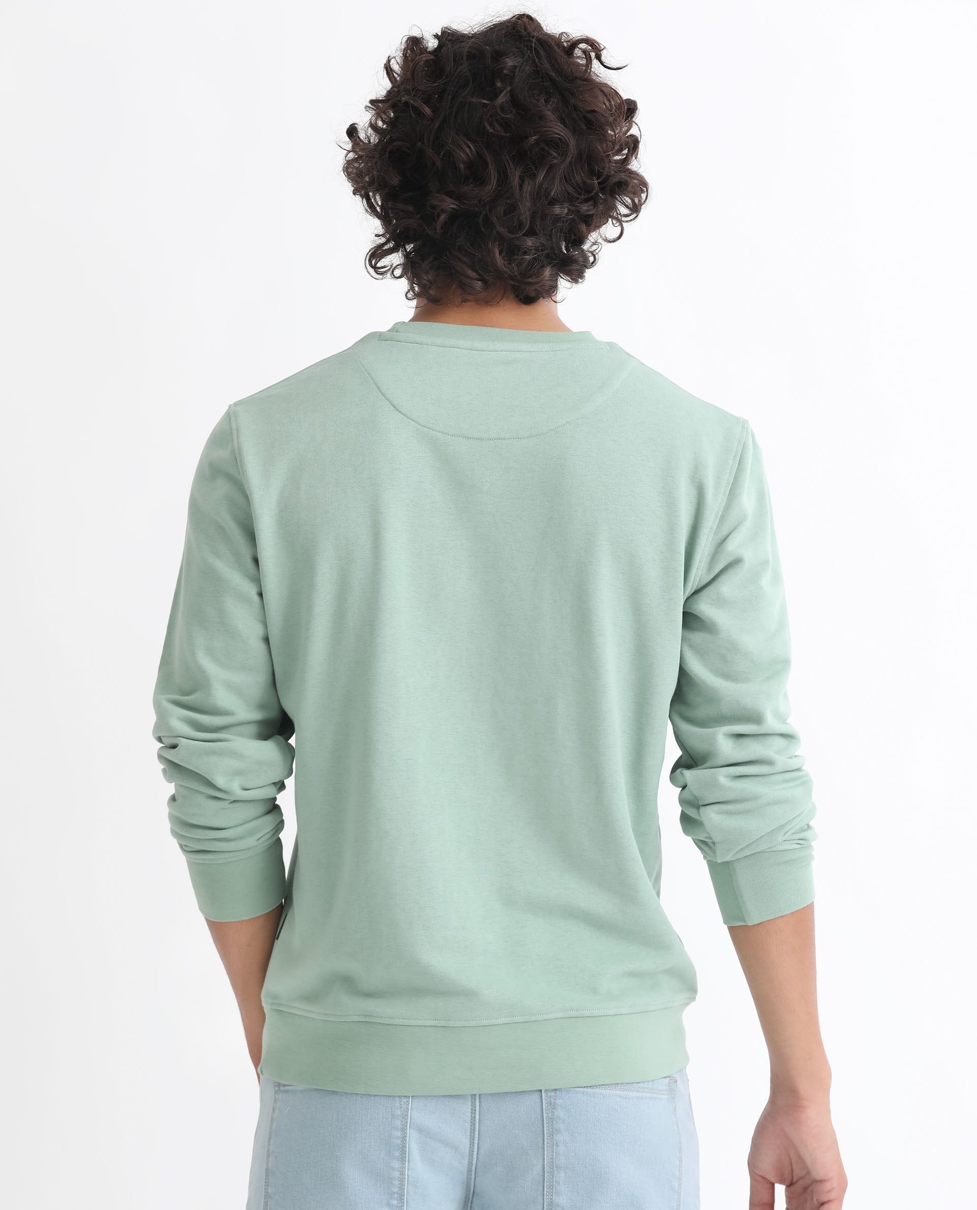 Rare Rabbit Men's Gale Green Cotton Polyester Fabric Full Sleeves Logo Graphic Print Sweatshirt