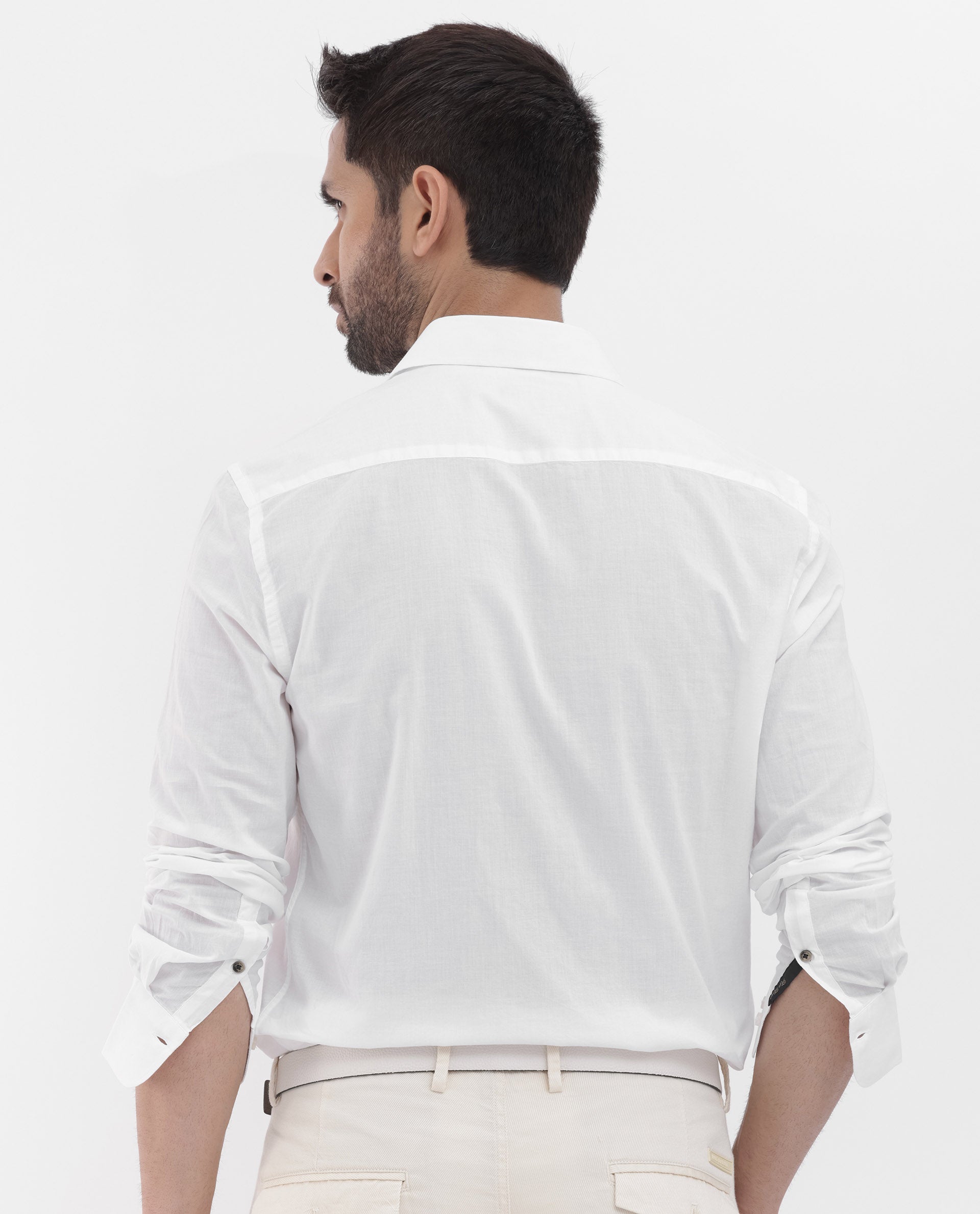 Rare Rabbit Mens Cambo White Cambric Fabric Full Sleeve Solid Shirt