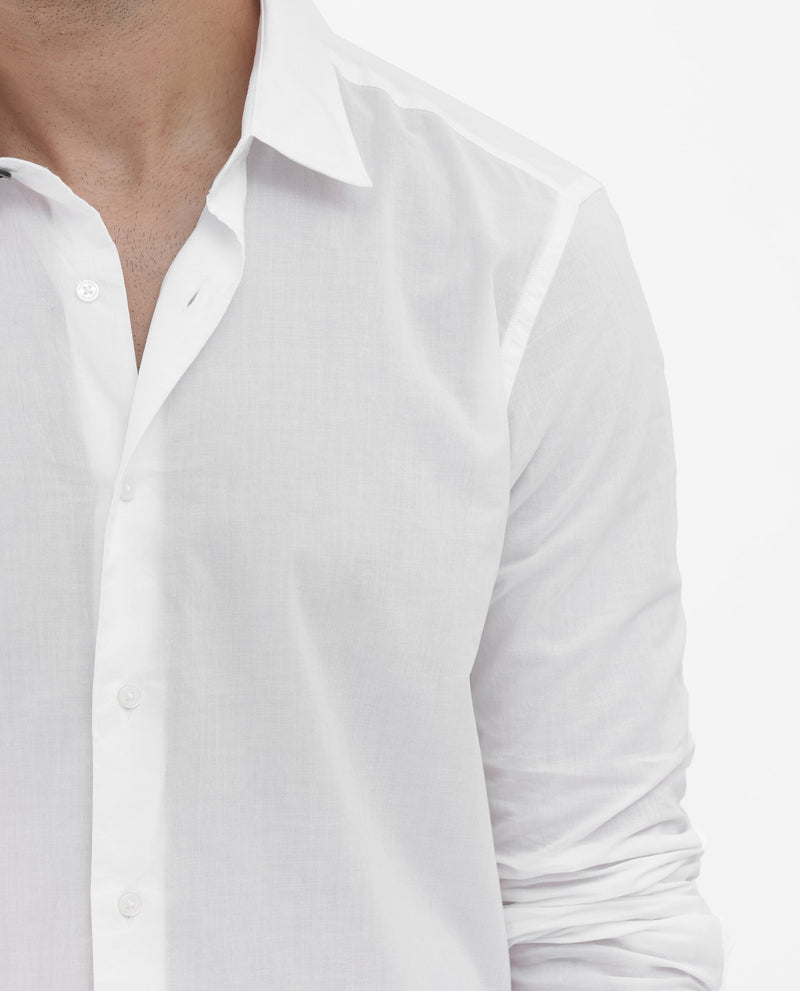 Rare Rabbit Mens Cambo White Cambric Fabric Full Sleeve Solid Shirt
