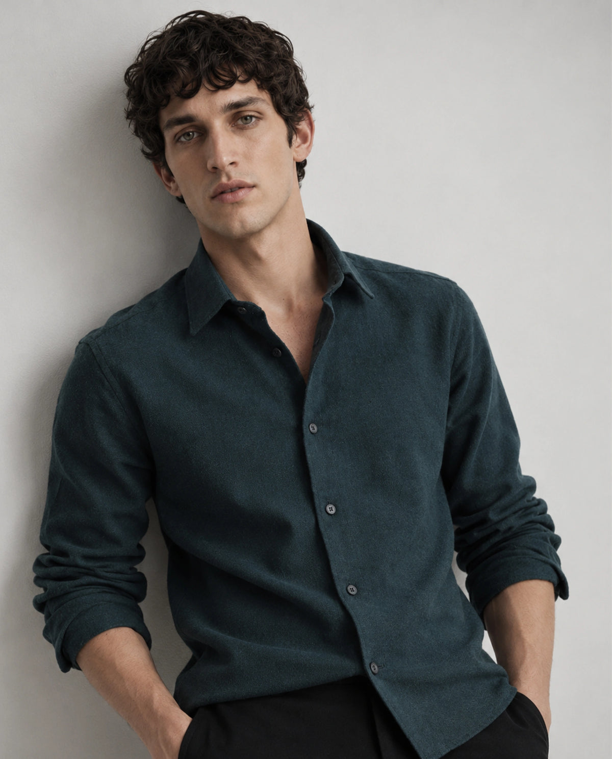 Rare Rabbit Men's Carlos D Dark Purple Chambray Twill Spread Collar Regular Plain Shirt