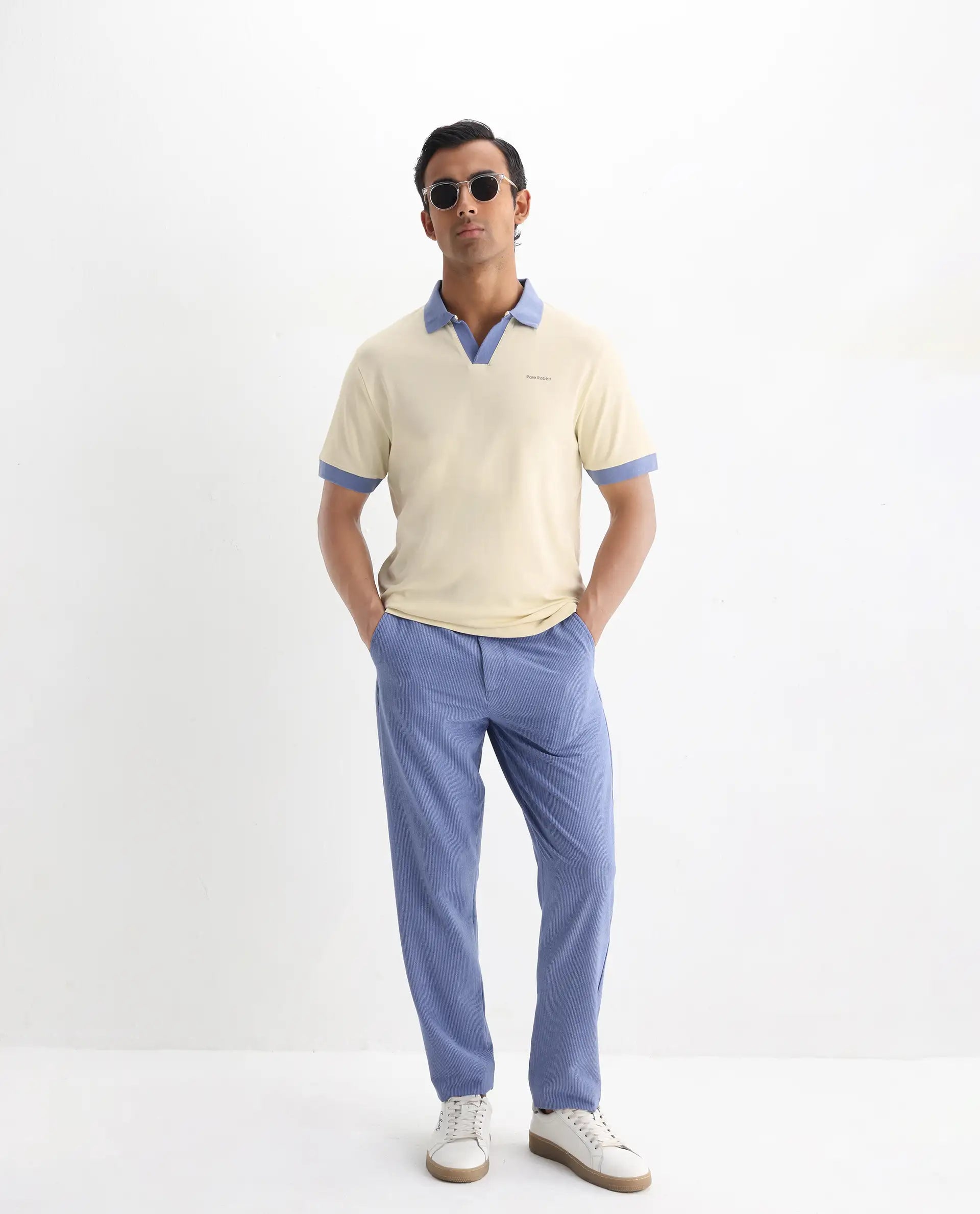 Rare Rabbit Men's Carmelon Light Green Cotton Plain Regular Fit Half Sleeve Polo