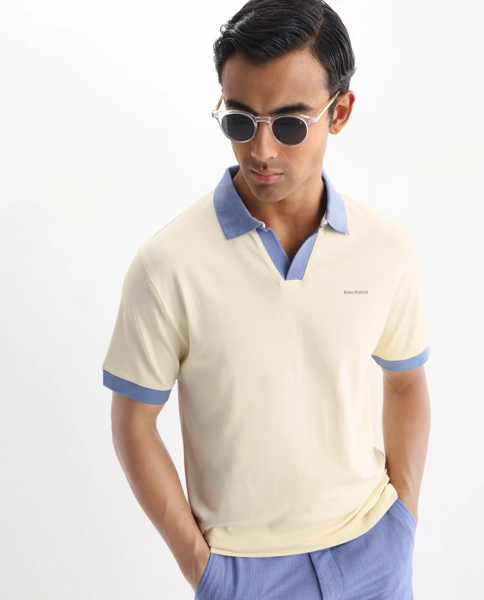 Rare Rabbit Men's Carmelon Light Green Cotton Plain Regular Fit Half Sleeve Polo