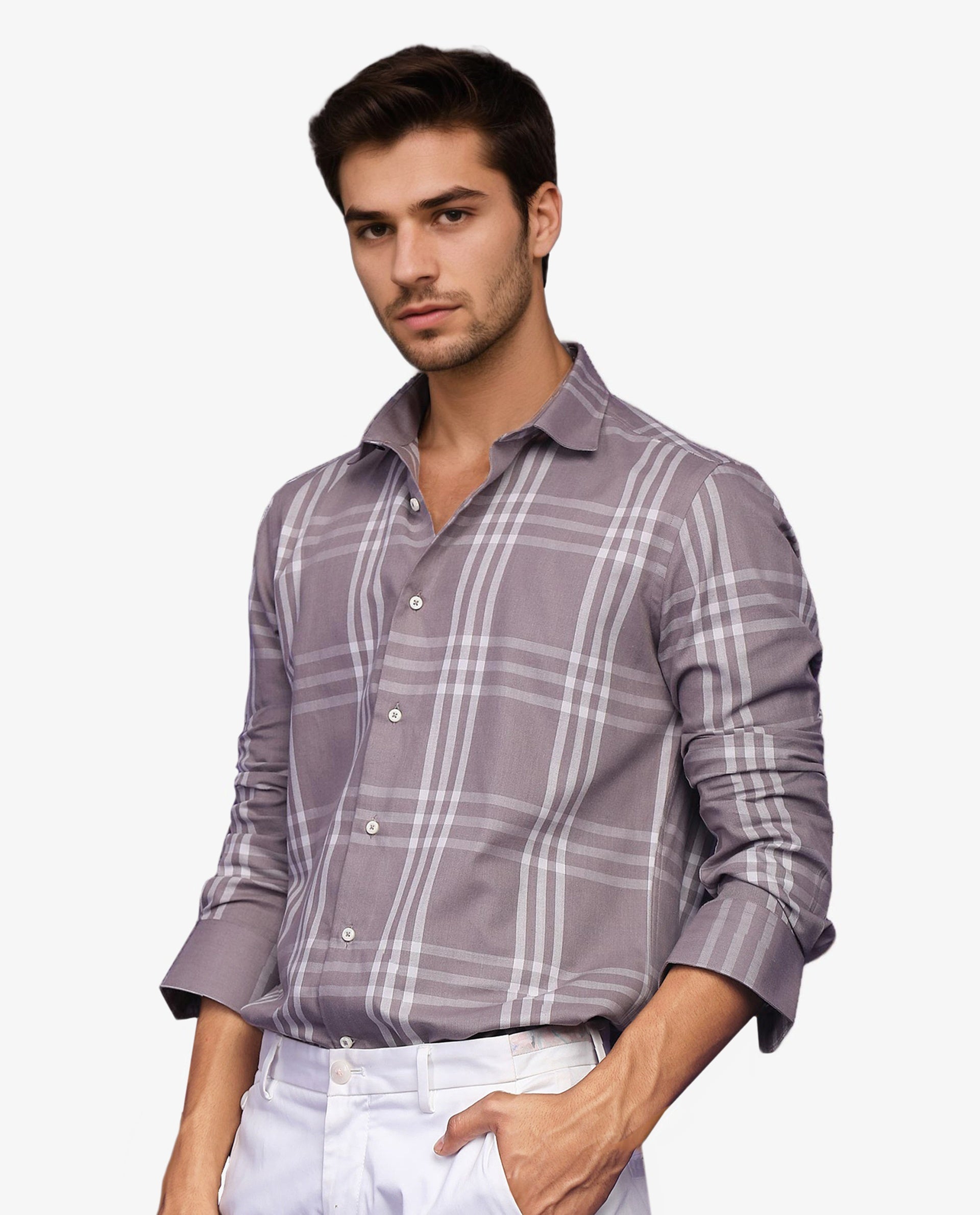 Rare Rabbit Men's Carnet Dusky Purple Cotton Polyester Fabric Full Sleeves Checks Shirt