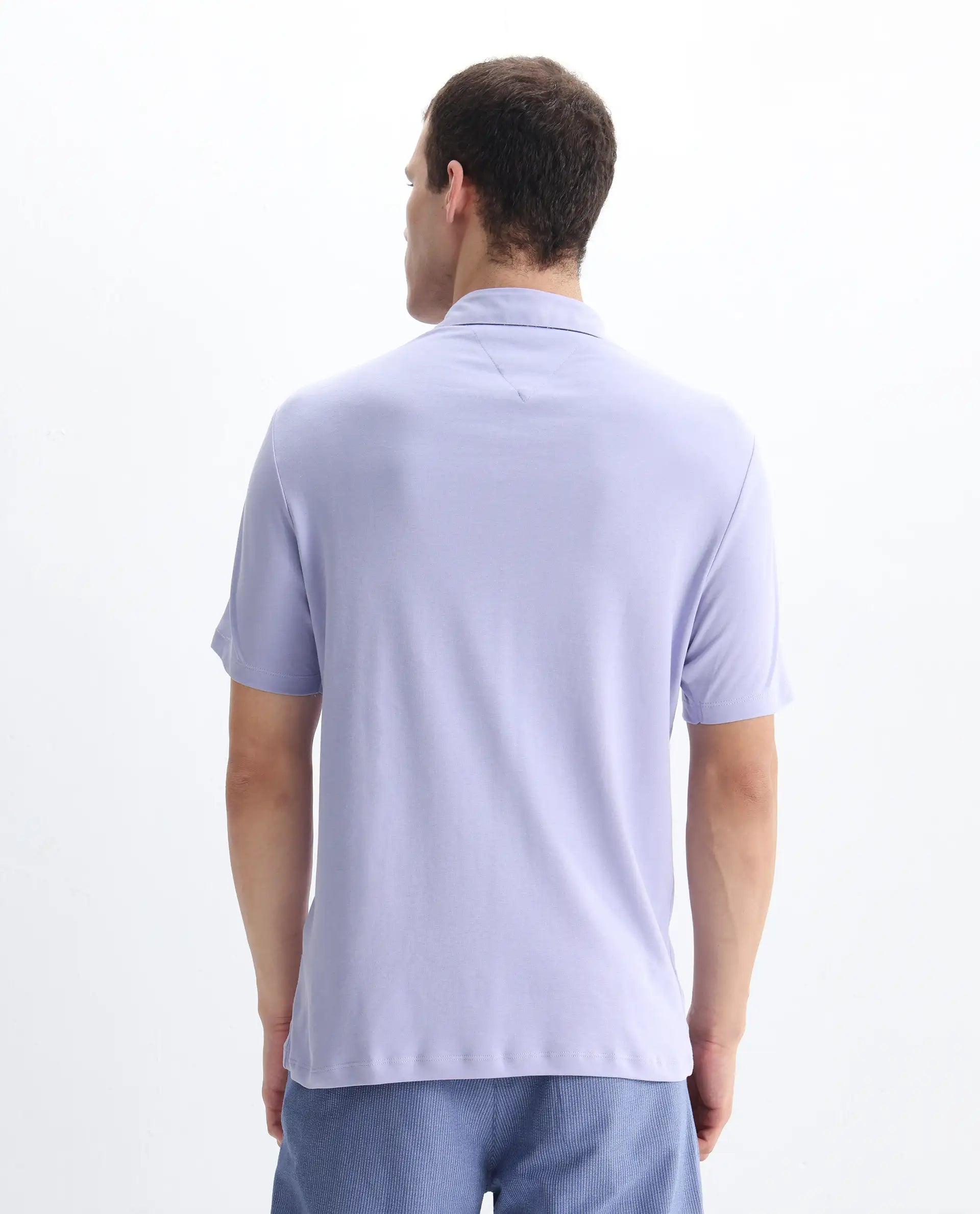 Rare Rabbit Men's Casca Pastel Purple Cotton Plain Regular Fit Half Sleeve Polo