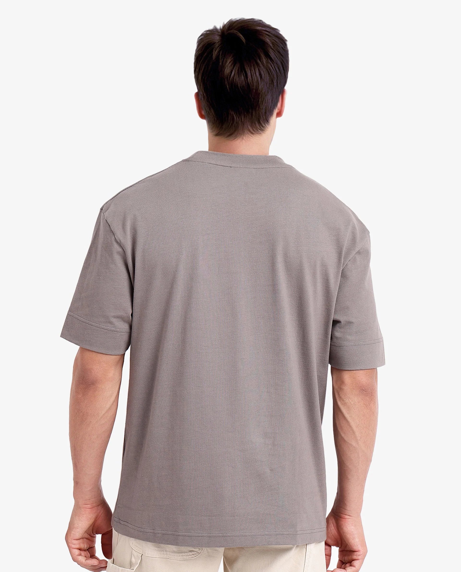 Rare Rabbit Men Casse Light Grey Short Sleeve Crew Neck Oversized Fit Printed T-Shirt