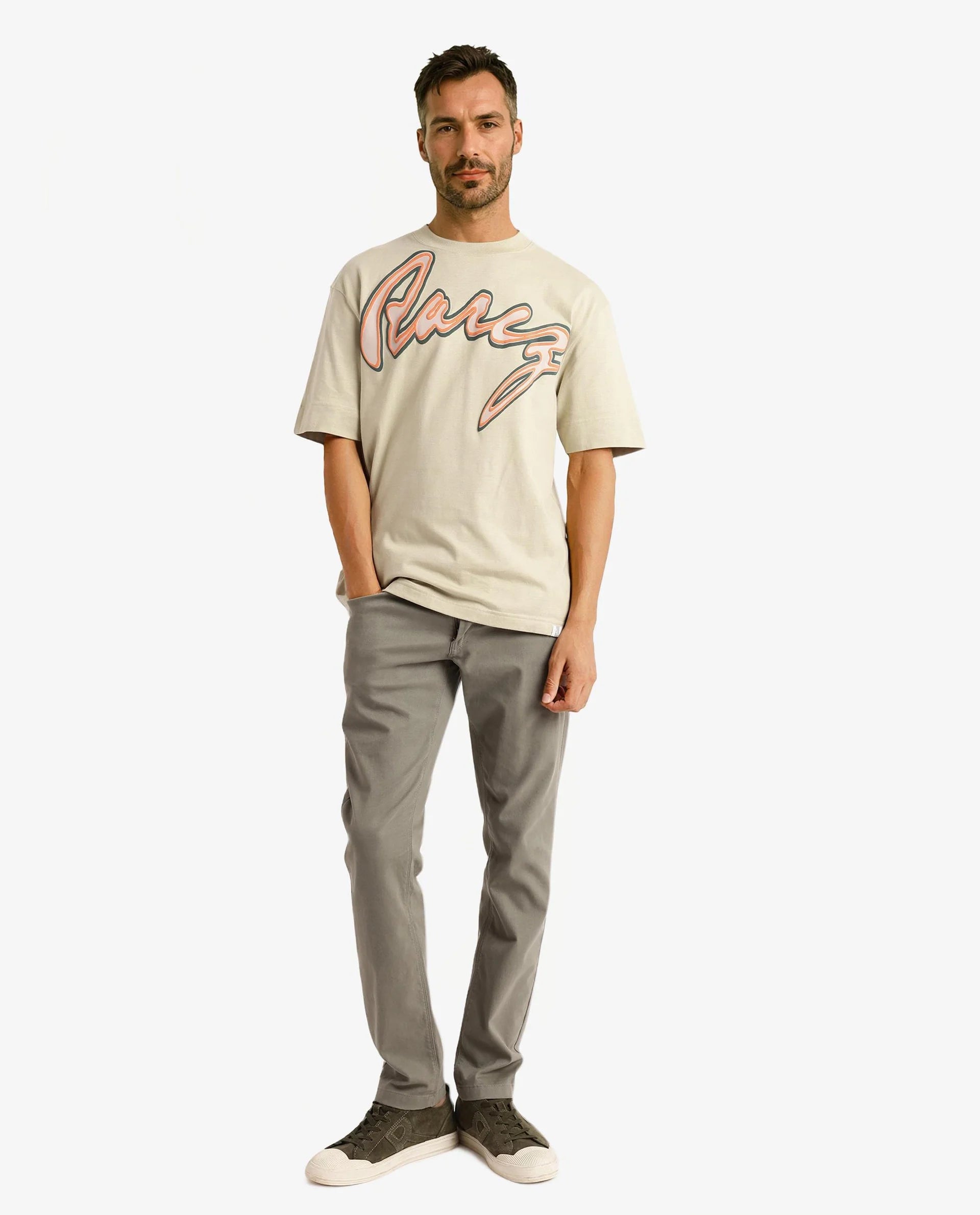 Rare Rabbit Men Casse Pastel Green Short Sleeve Crew Neck Oversized Fit Printed T-Shirt