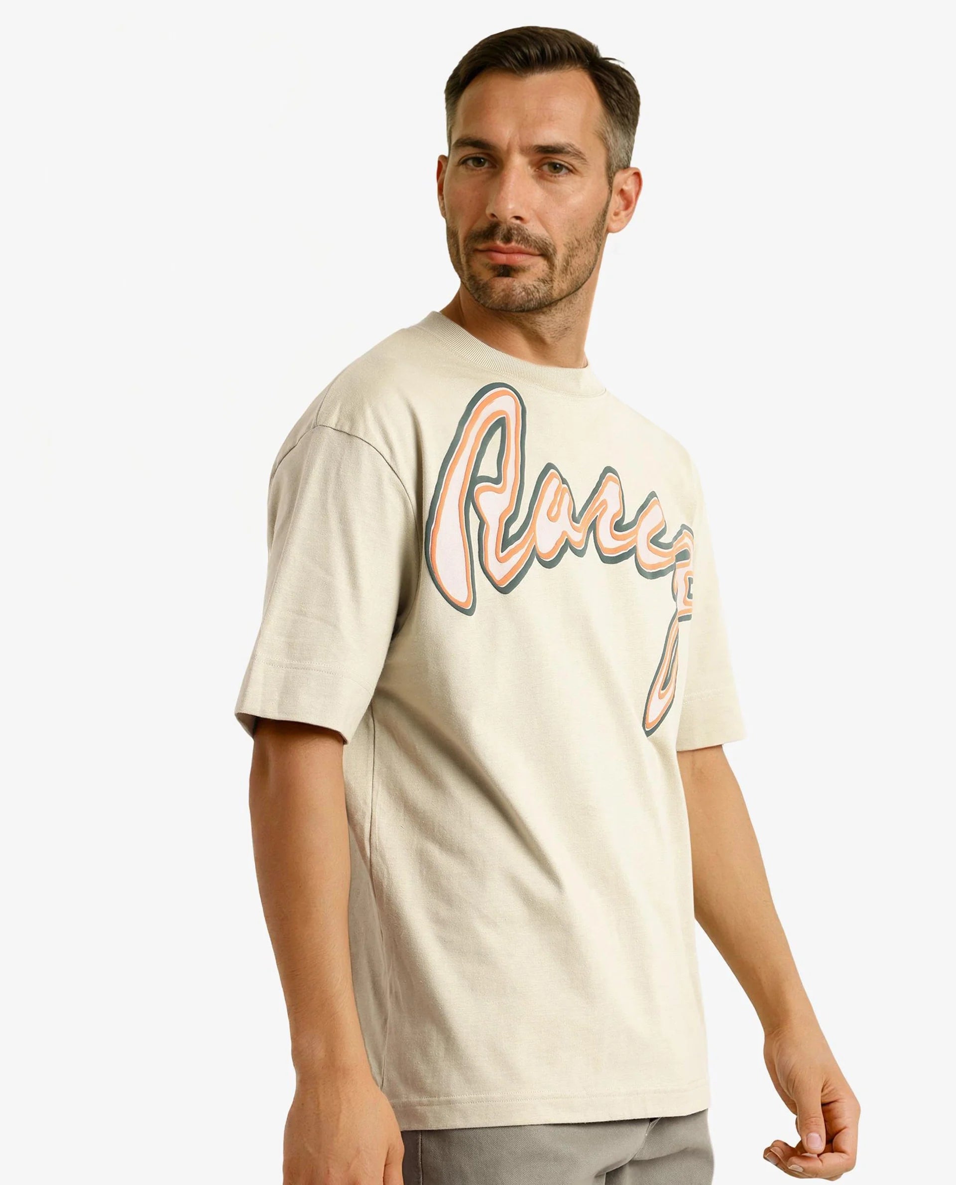 Rare Rabbit Men Casse Pastel Green Short Sleeve Crew Neck Oversized Fit Printed T-Shirt