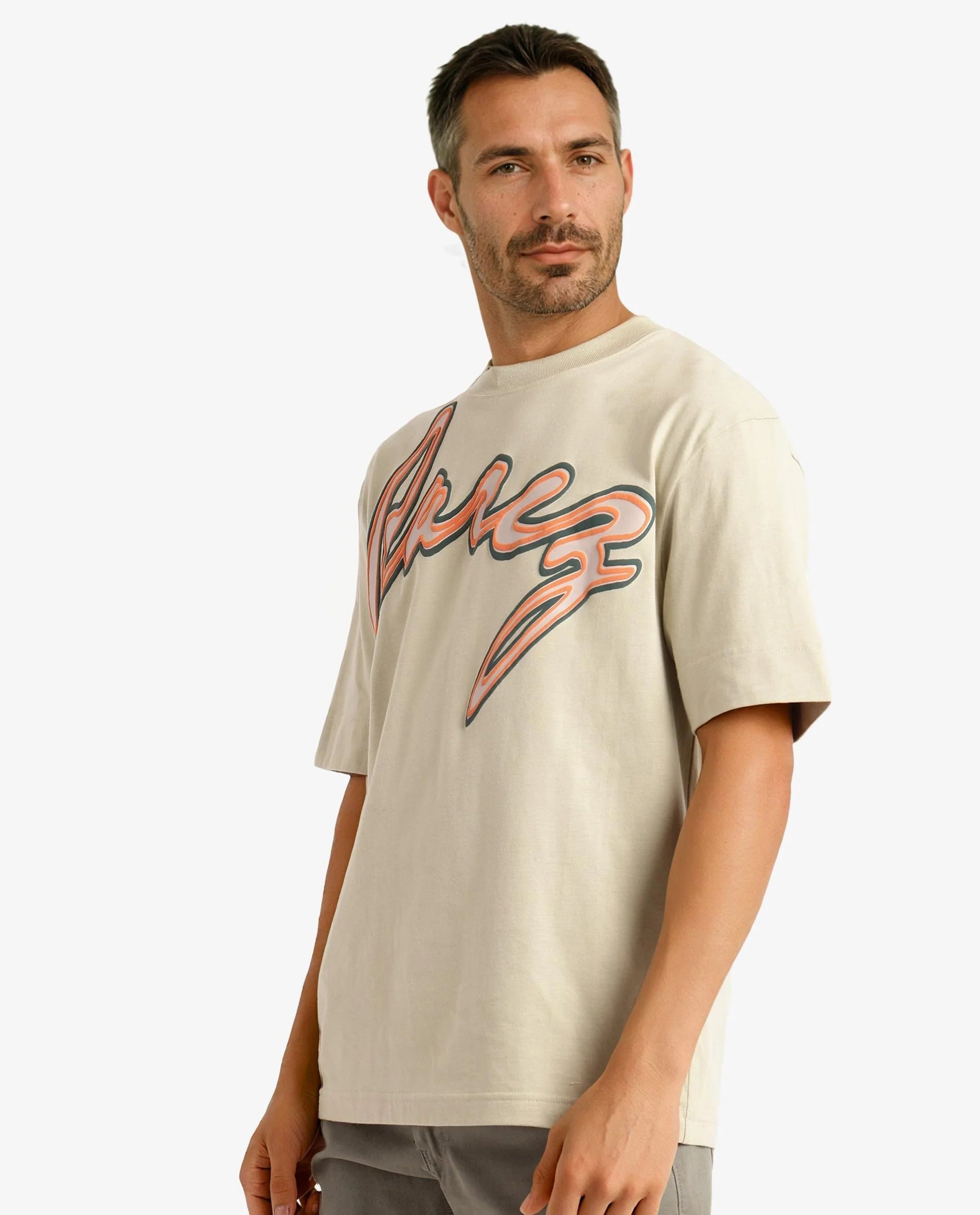 Rare Rabbit Men Casse Pastel Green Short Sleeve Crew Neck Oversized Fit Printed T-Shirt