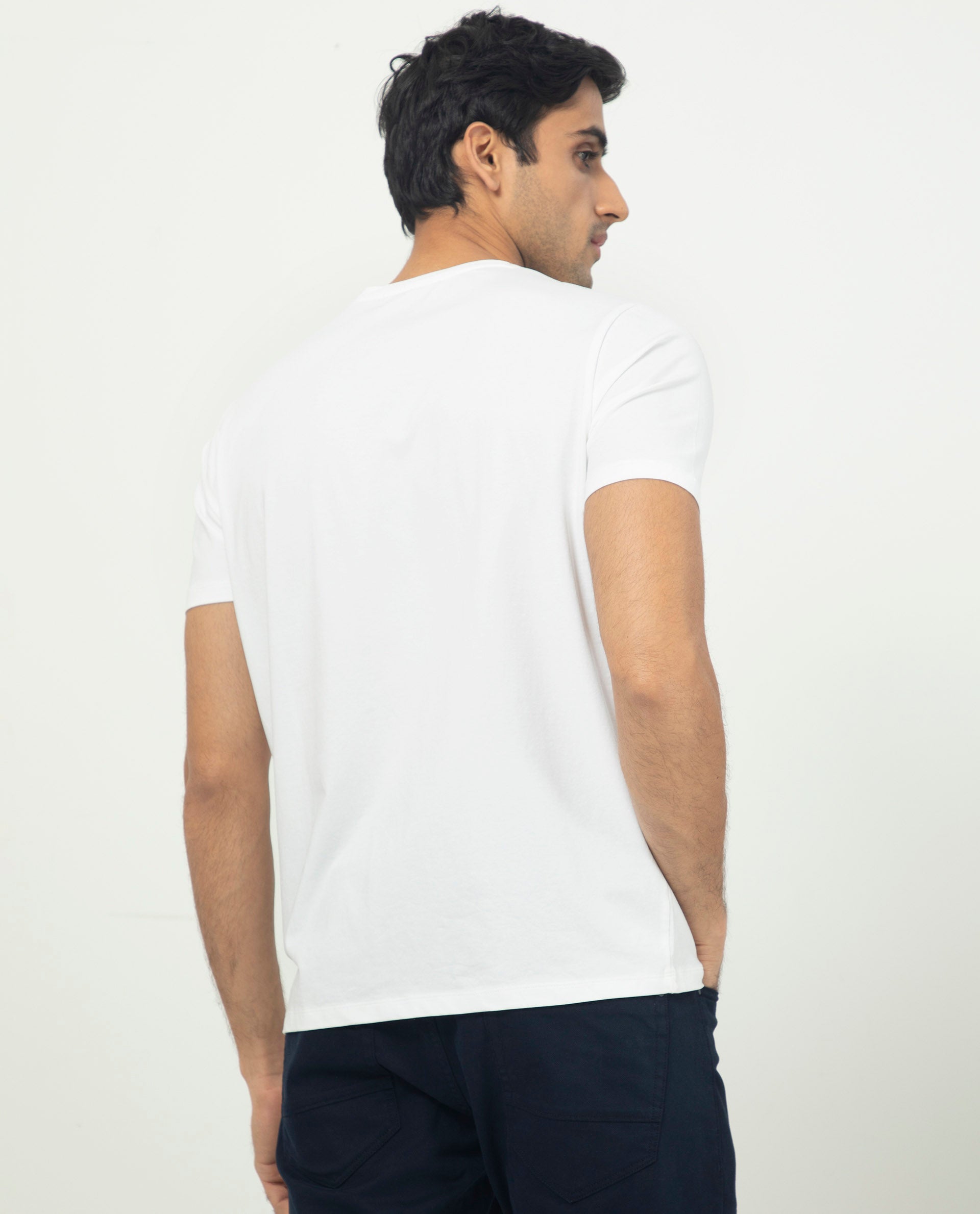 Rare Rabbit Men's Castel White Crew Neck Graphic Print Branded Half Sleeves T-Shirt