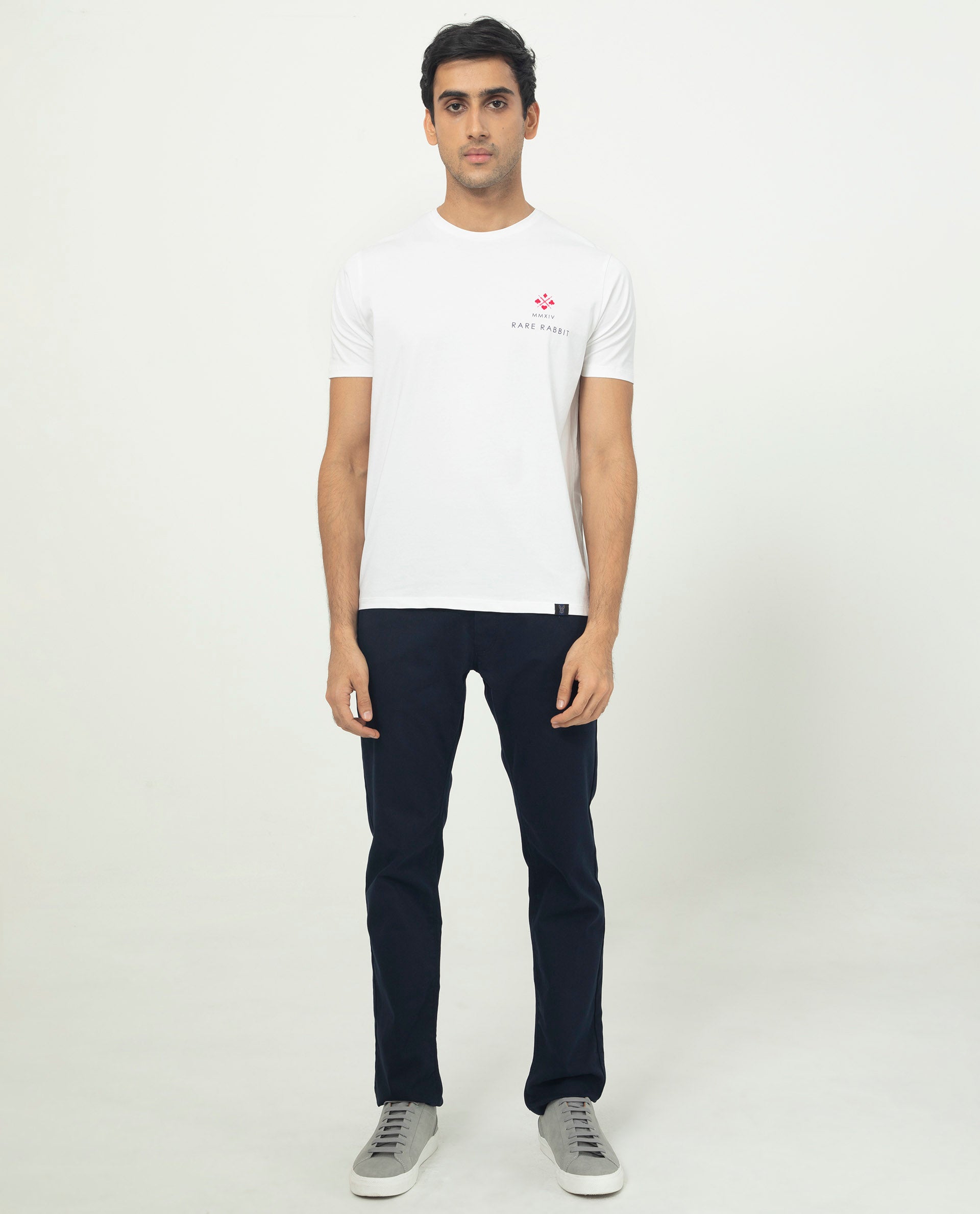 Rare Rabbit Men's Castel White Crew Neck Graphic Print Branded Half Sleeves T-Shirt