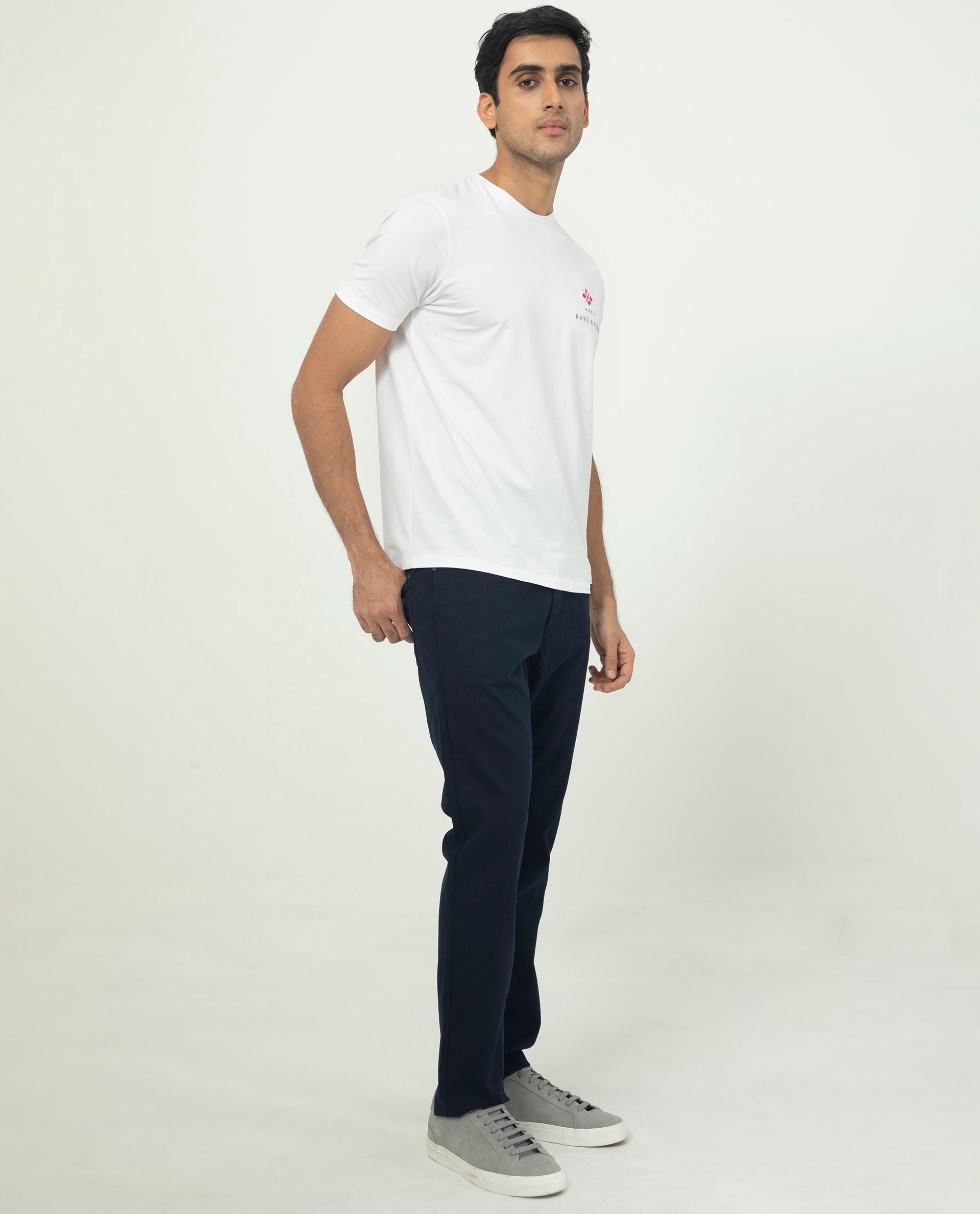 Rare Rabbit Men's Castel White Crew Neck Graphic Print Branded Half Sleeves T-Shirt