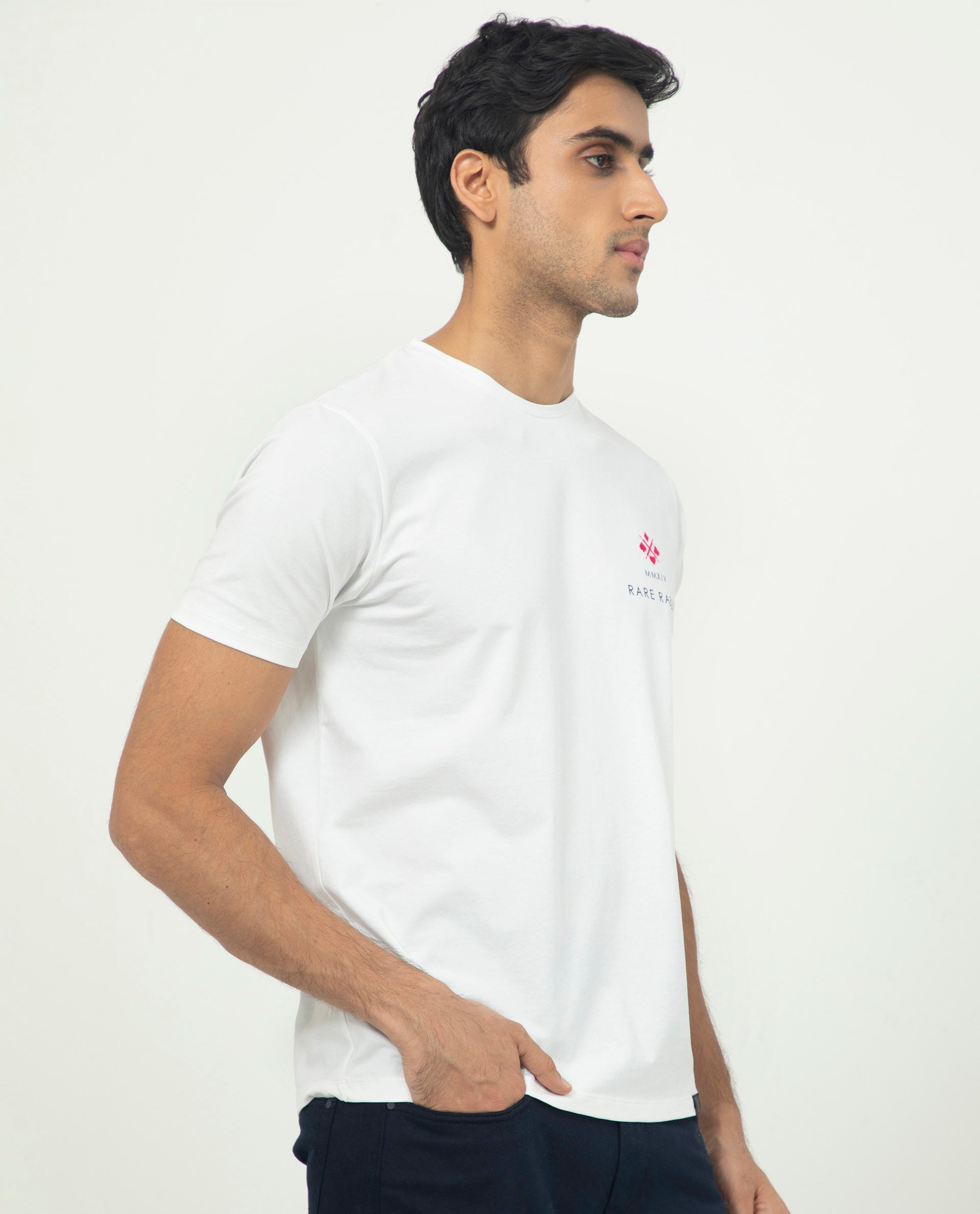 Rare Rabbit Men's Castel White Crew Neck Graphic Print Branded Half Sleeves T-Shirt