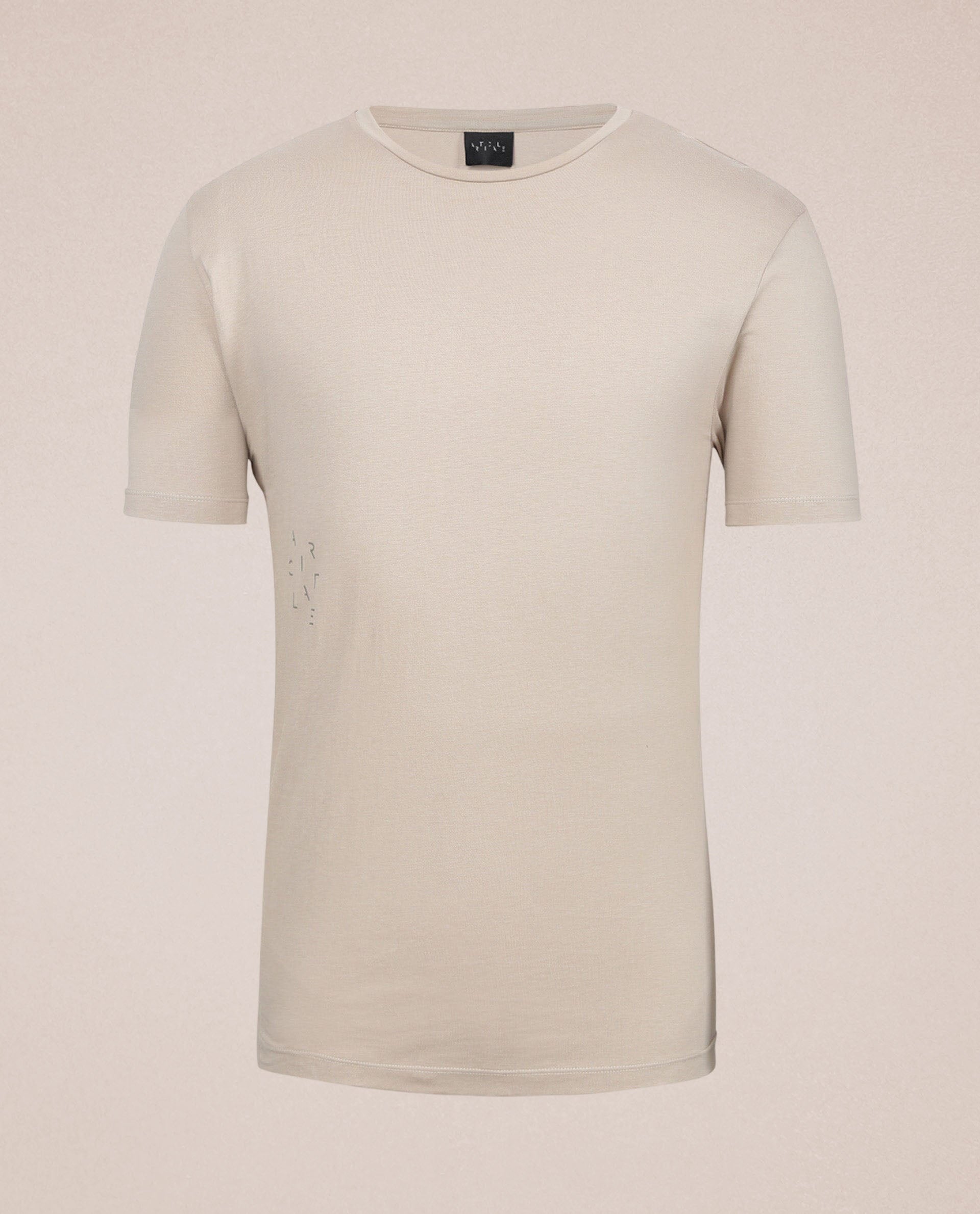 Rare Rabbit Articale Men's Caxel Beige Crew Neck Offset Brand Print Half Sleeves T-shirt