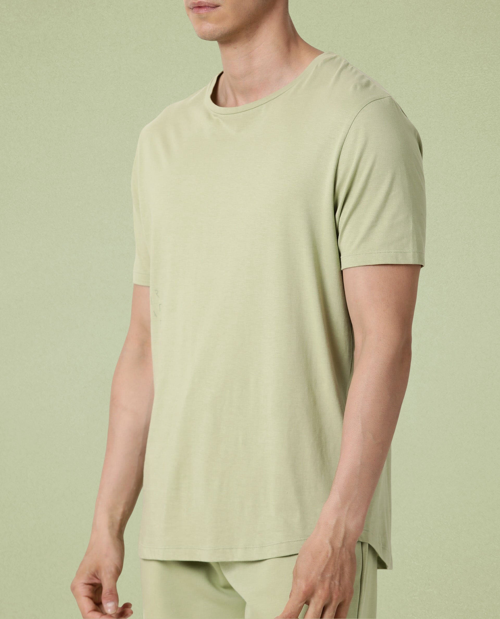 Rare Rabbit Articale Men's Cardamom Green Crew Neck Offset Branded T-shirt