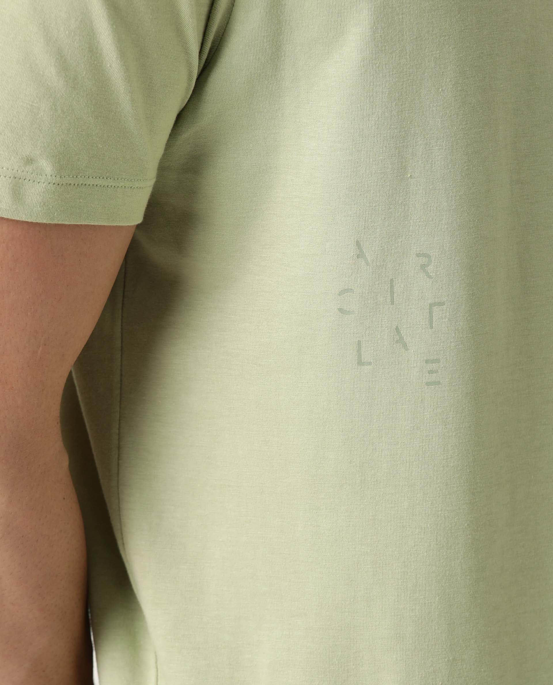 Rare Rabbit Articale Men's Cardamom Green Crew Neck Offset Branded T-shirt