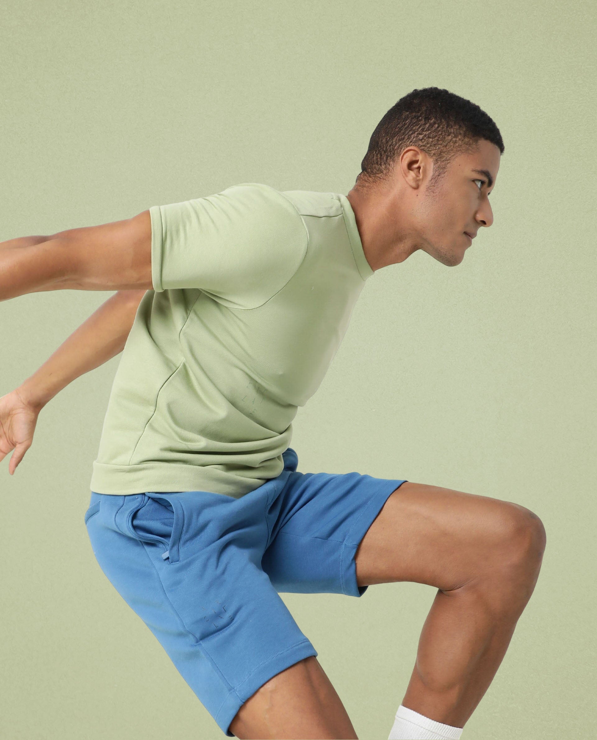 Rare Rabbit Articale Men's Cardamom Green Crew Neck Offset Branded T-shirt