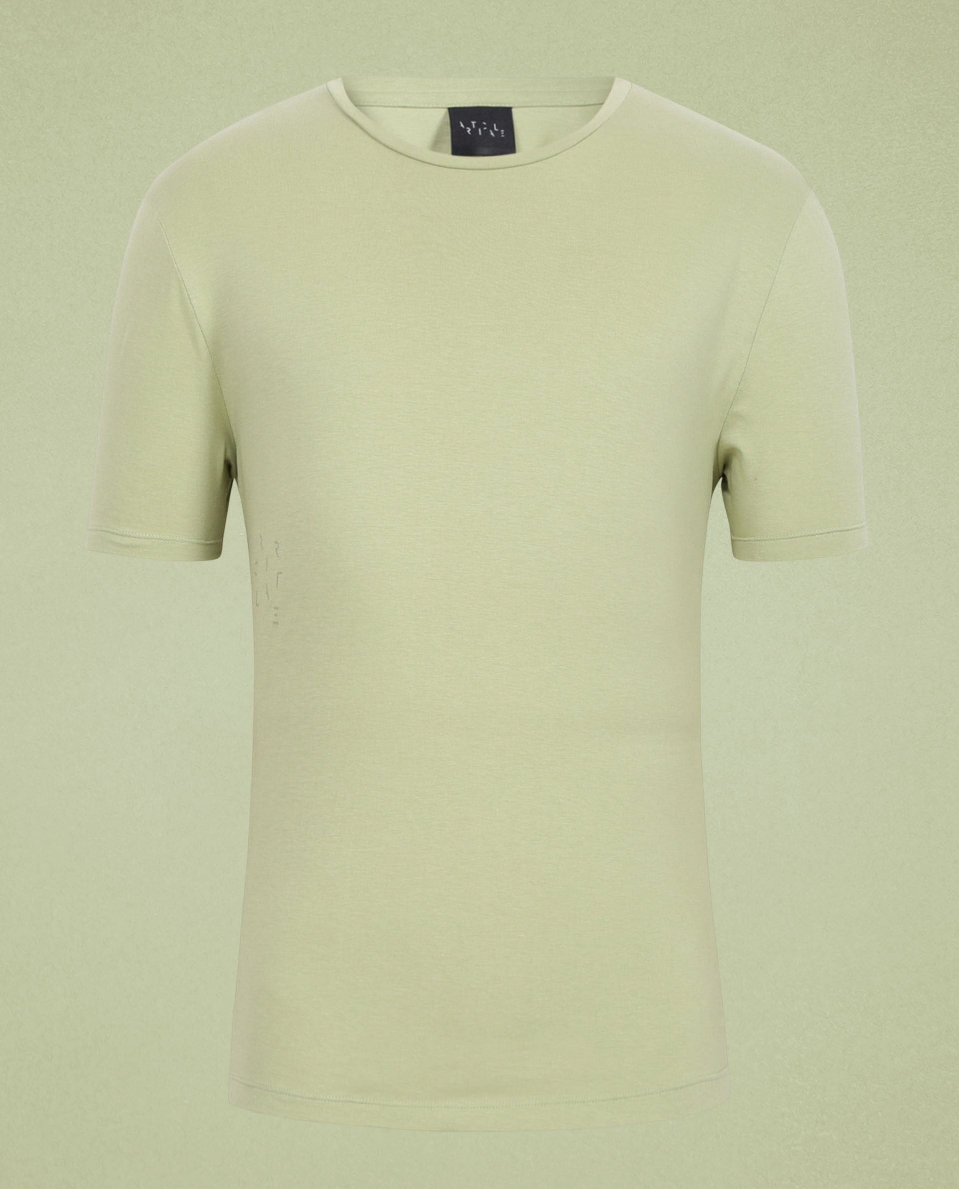 Rare Rabbit Articale Men's Cardamom Green Crew Neck Offset Branded T-shirt