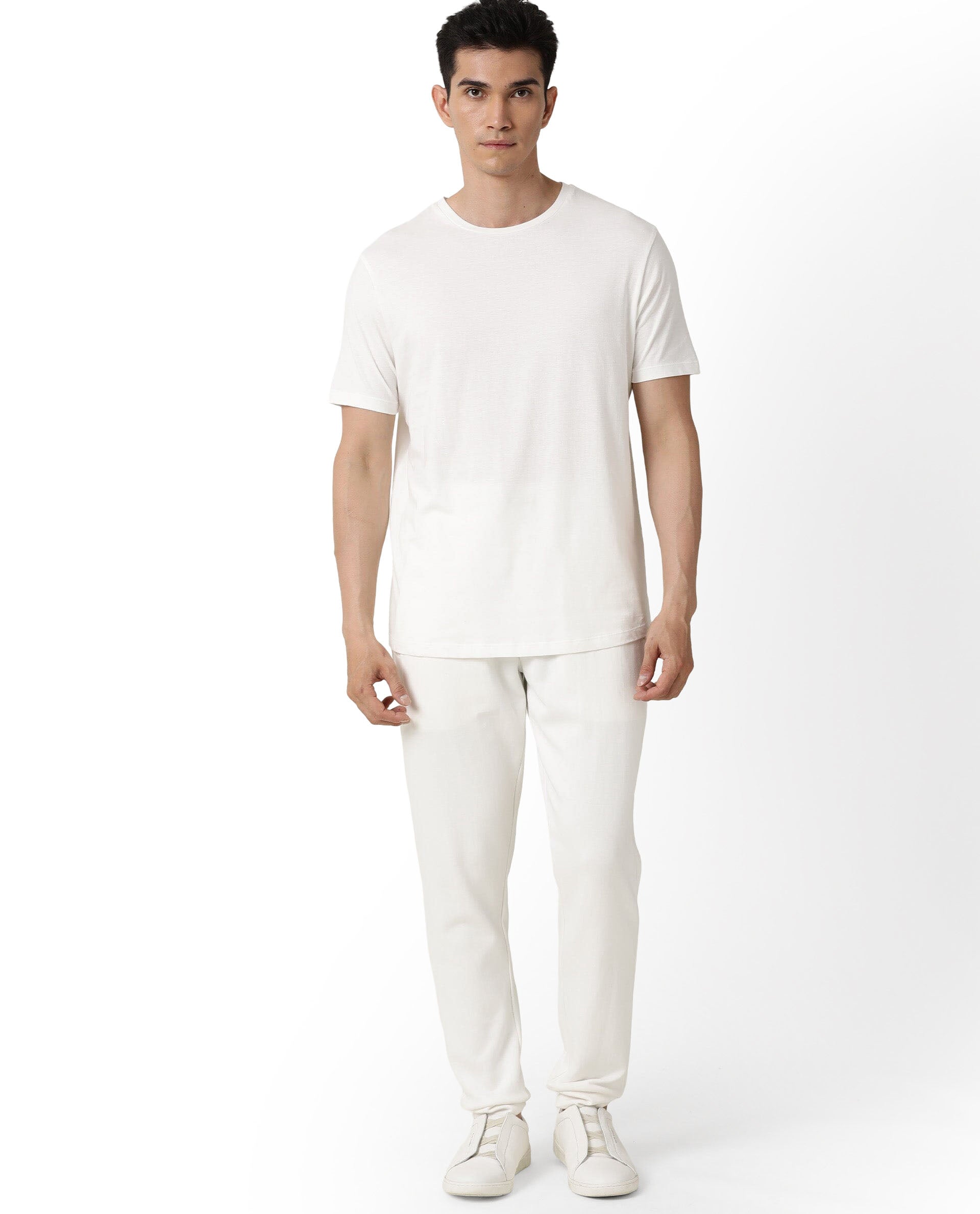 Rare Rabbit Articale Men's Caxel Ivory White Crew Neck Offset Brand Print Half Sleeves T-shirt