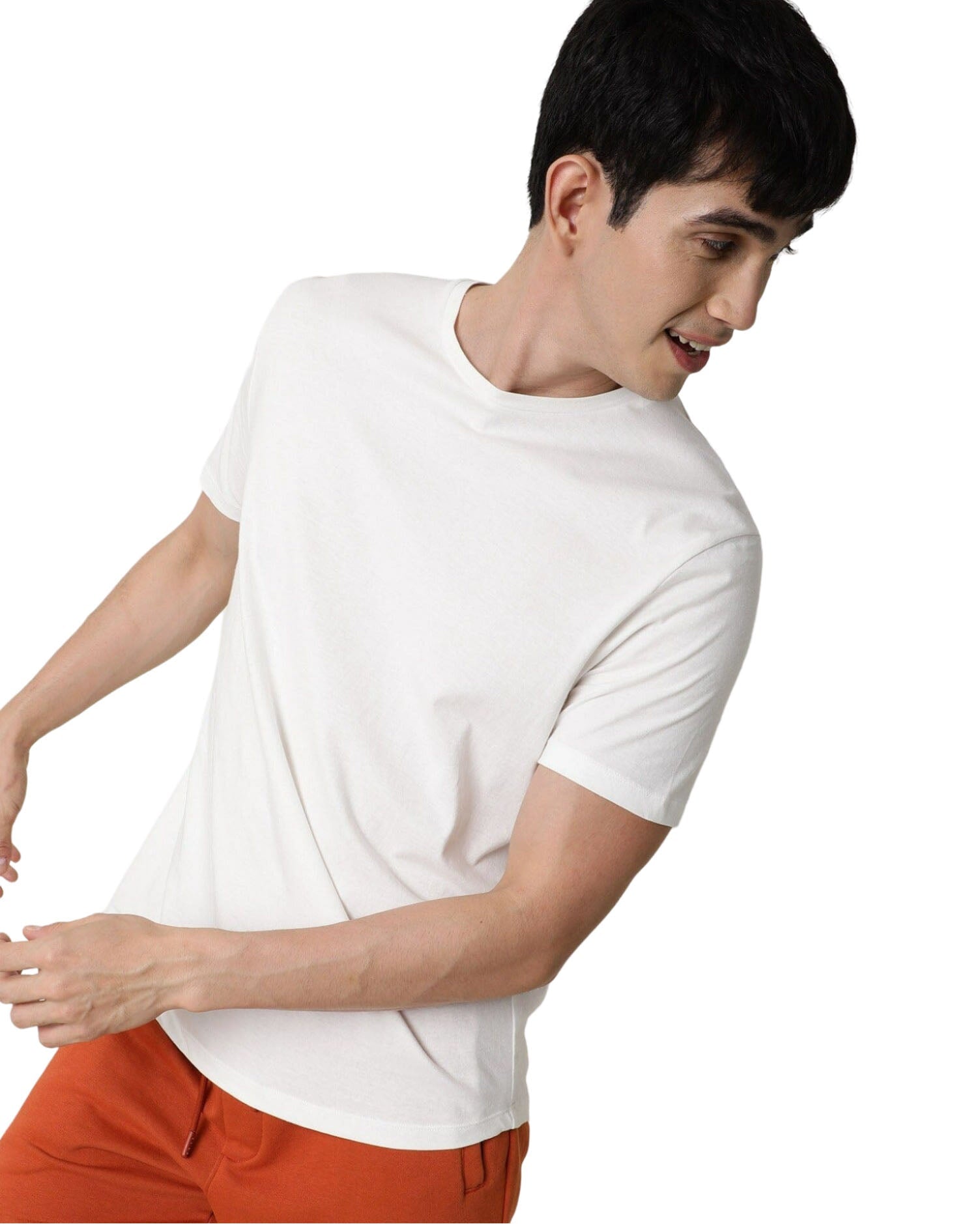 Rare Rabbit Articale Men's Caxel Ivory White Crew Neck Offset Brand Print Half Sleeves T-shirt