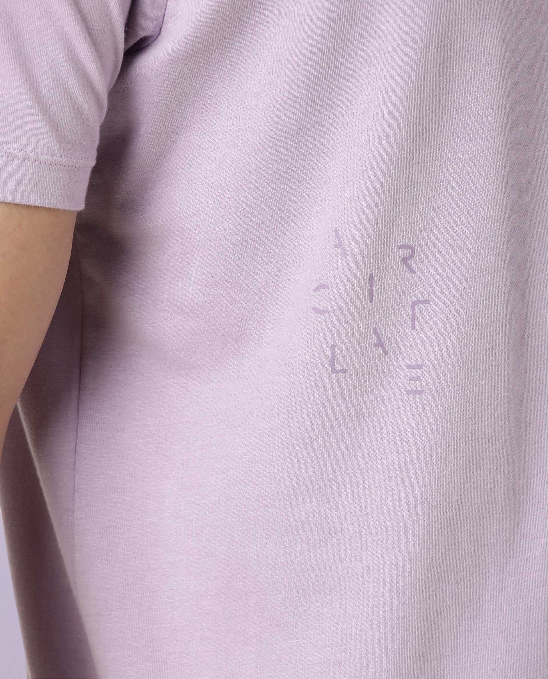 Rare Rabbit Articale Men's Caxel Pastel Lilac Crew Neck Offset Brand Print Half Sleeves T-shirt