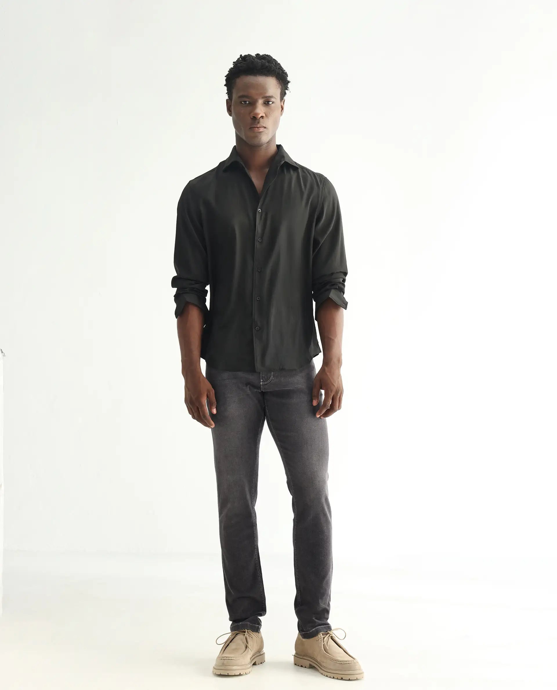 Rare Rabbit Men's Celebi Grey Cotton Plain Hawk Slim Fit Jeans