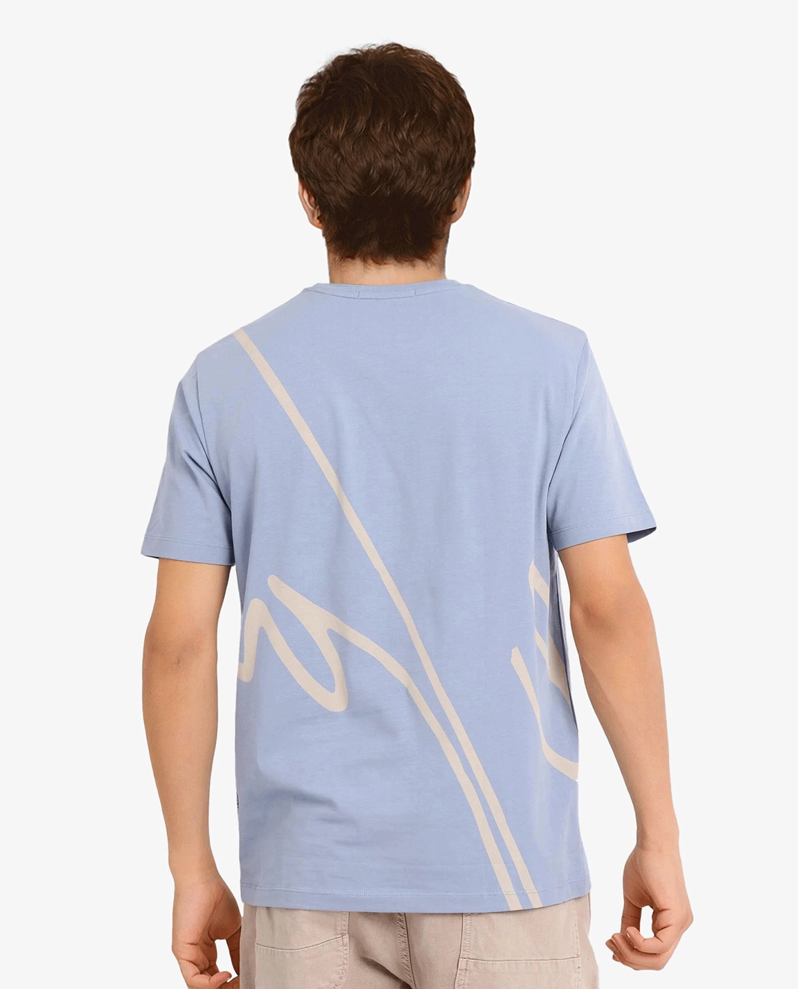 Rare Rabbit Men Chael Dusky Blue Cotton Lycra Fabric Short Sleeve Crew Neck Regular Fit Graphic Signature Print T-Shirt