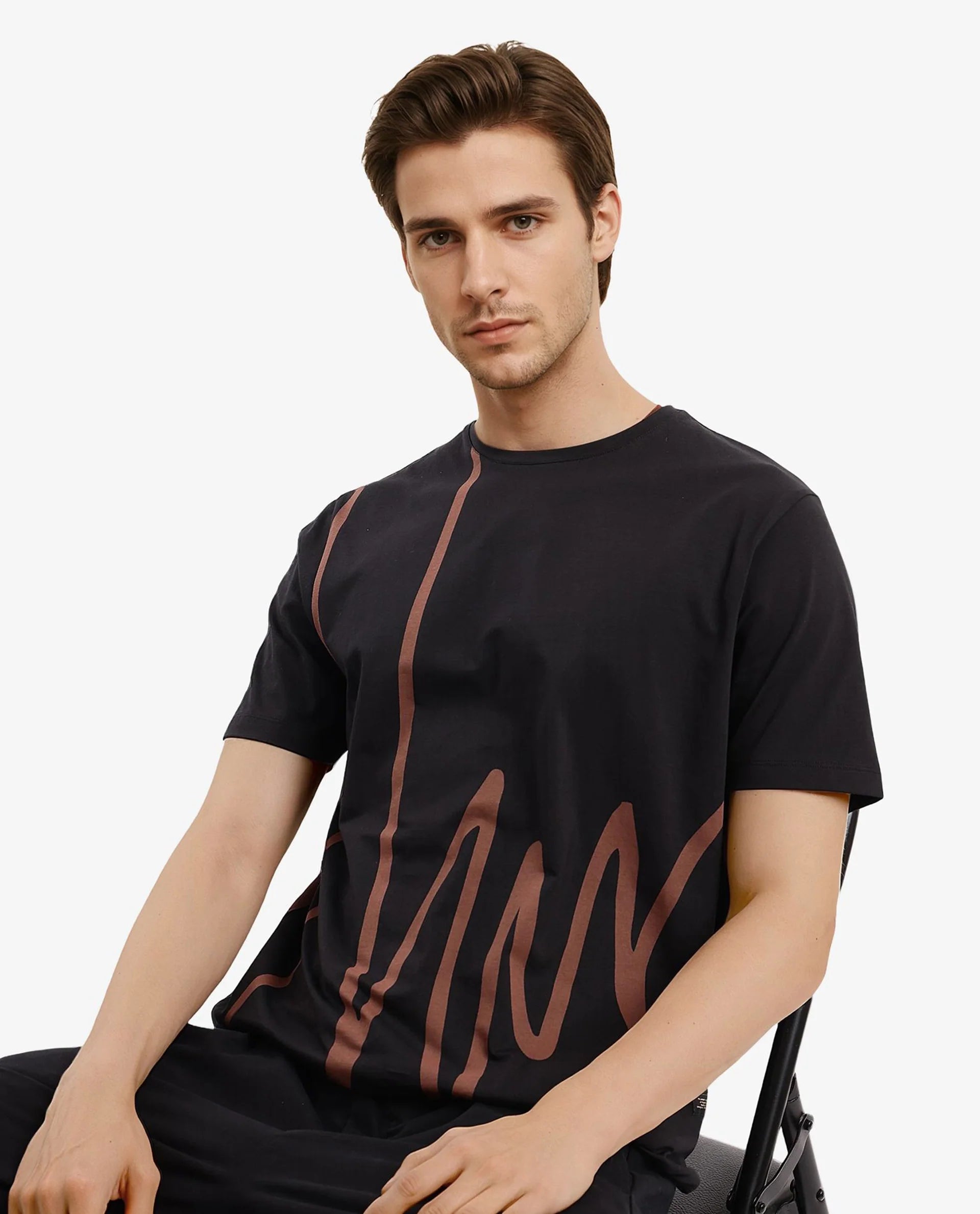 Rare Rabbit Men Chael Black Short Sleeve Crew Neck Graphic Print T-Shirt